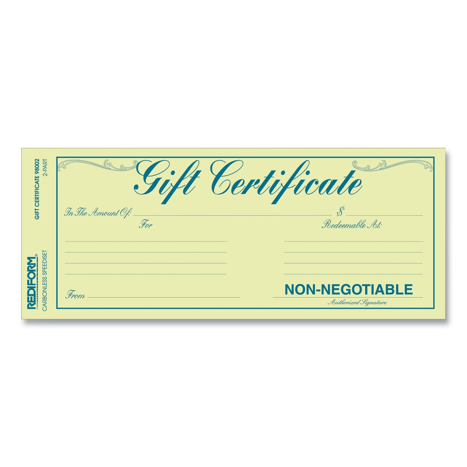 Rediform® Gift Certificates With Envelopes, 8.5 X 3.67, Blue/gold With Blue Border, 25/pack