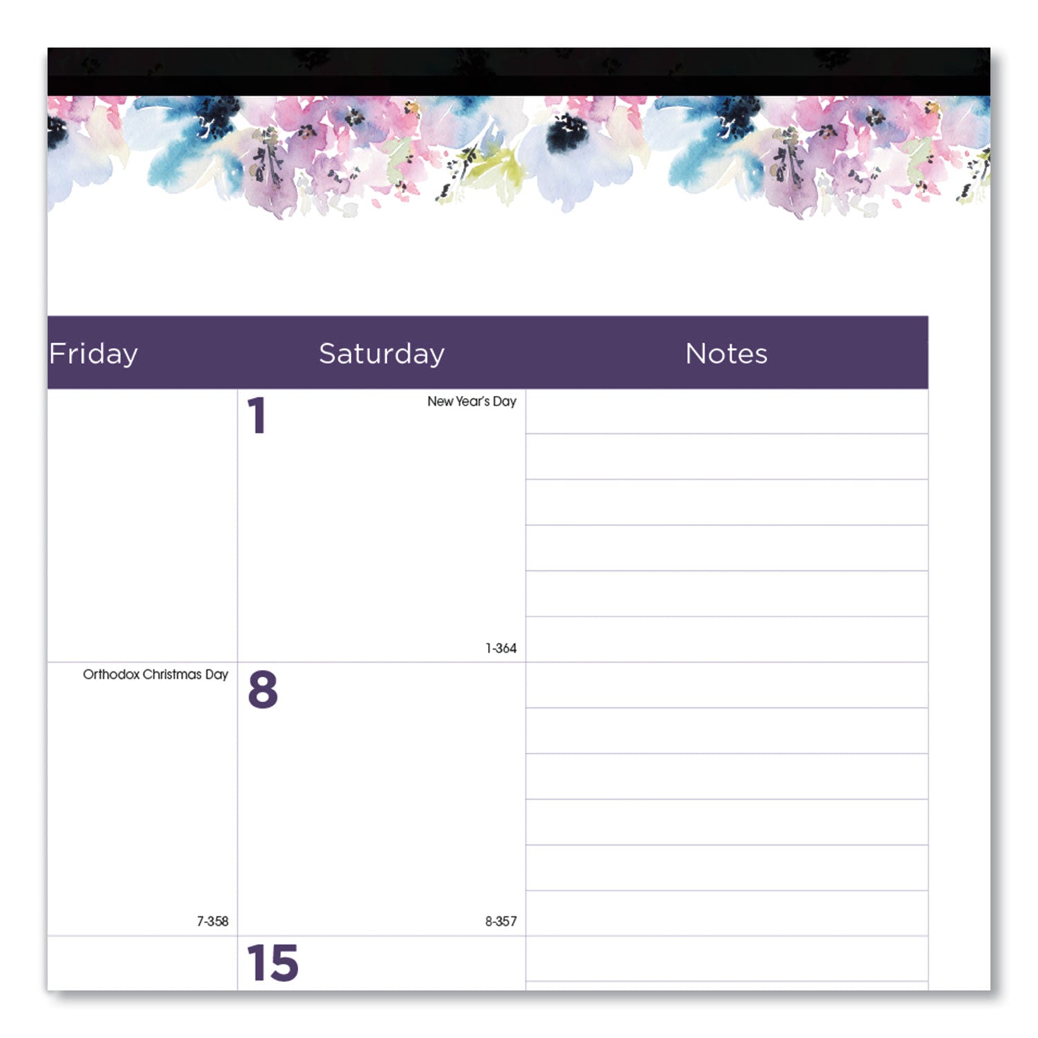 Blueline® Passion Monthly Deskpad Calendar, Floral Artwork, 22 x 17, White/Multicolor Sheets, Black Binding, 12-Month (Jan-Dec): 2025