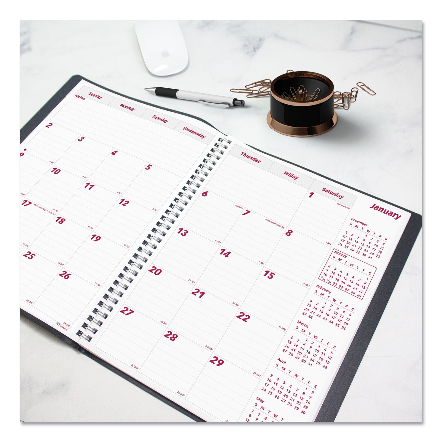 Brownline® Essential Collection 14-Month Ruled Monthly Planner, 11 x 8.5, Black Cover, 14-Month: Dec 2024 to Jan 2026