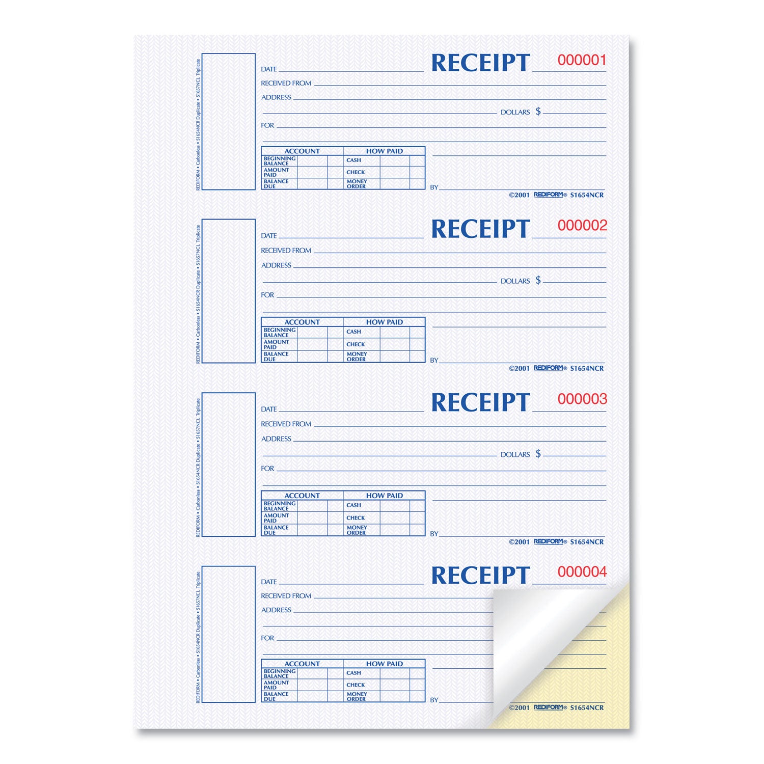 Rediform® Durable Hardcover Numbered Money Receipt Book, Two-Part Carbonless, 6.88 x 2.75, 4 Forms/Sheet, 300 Forms Total