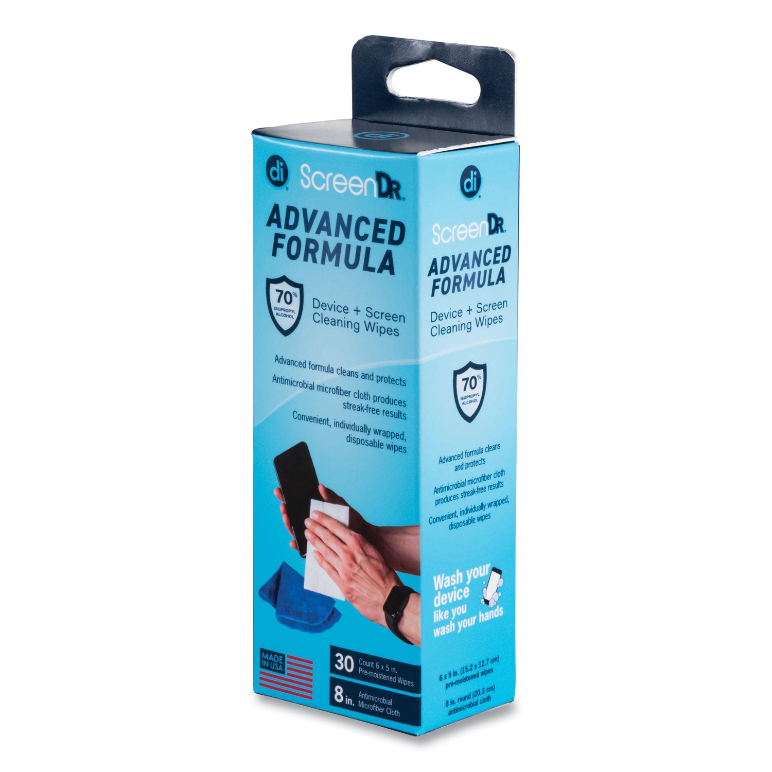 Digital Innovations ScreenDr Device and Screen Cleaning Wipes, Includes 30 Individually Wrapped Wipes and 8" Microfiber Cloth, 6 x 5, White