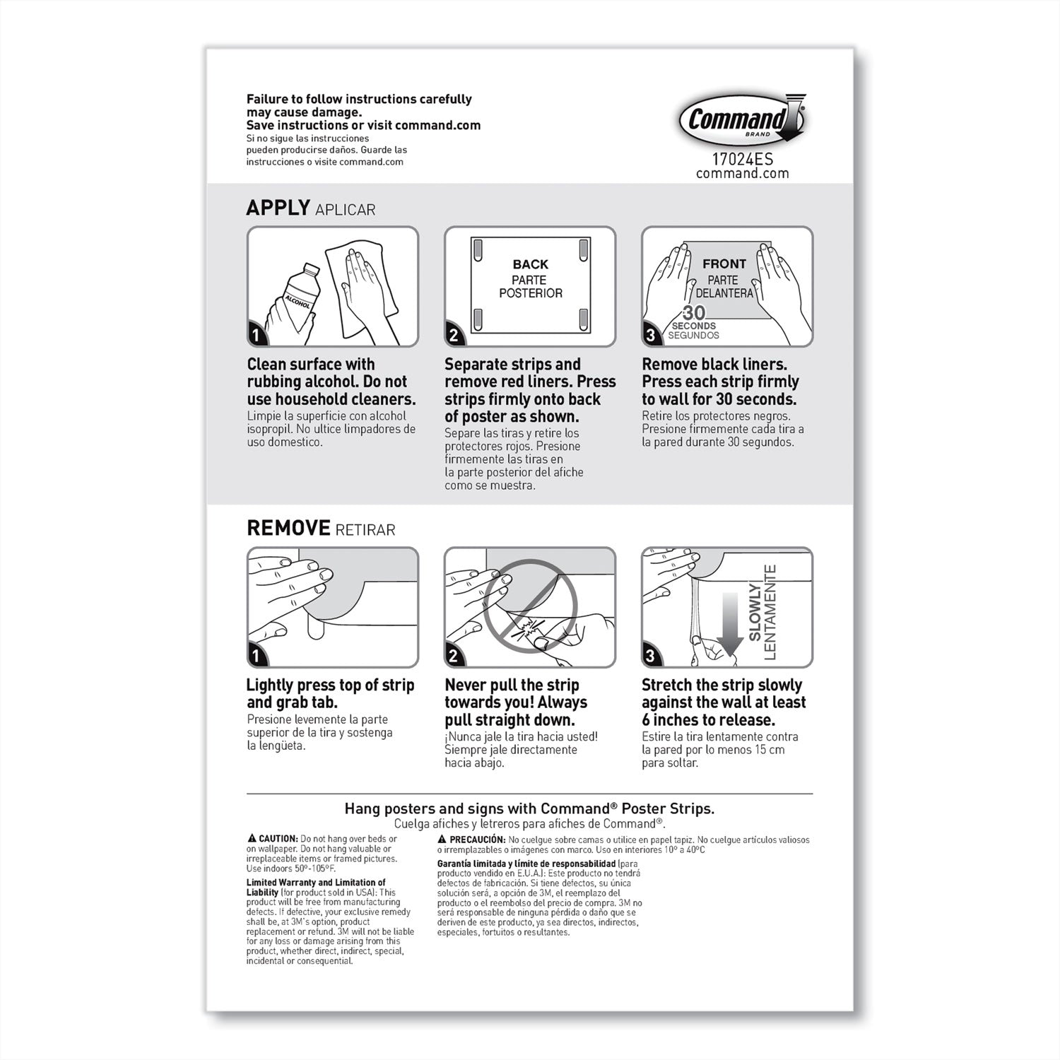 Command™ Poster Strips, Removable, Holds Up To 1 Lb Per Pair, Small, 0.63 X 1.75, White, 104/pack