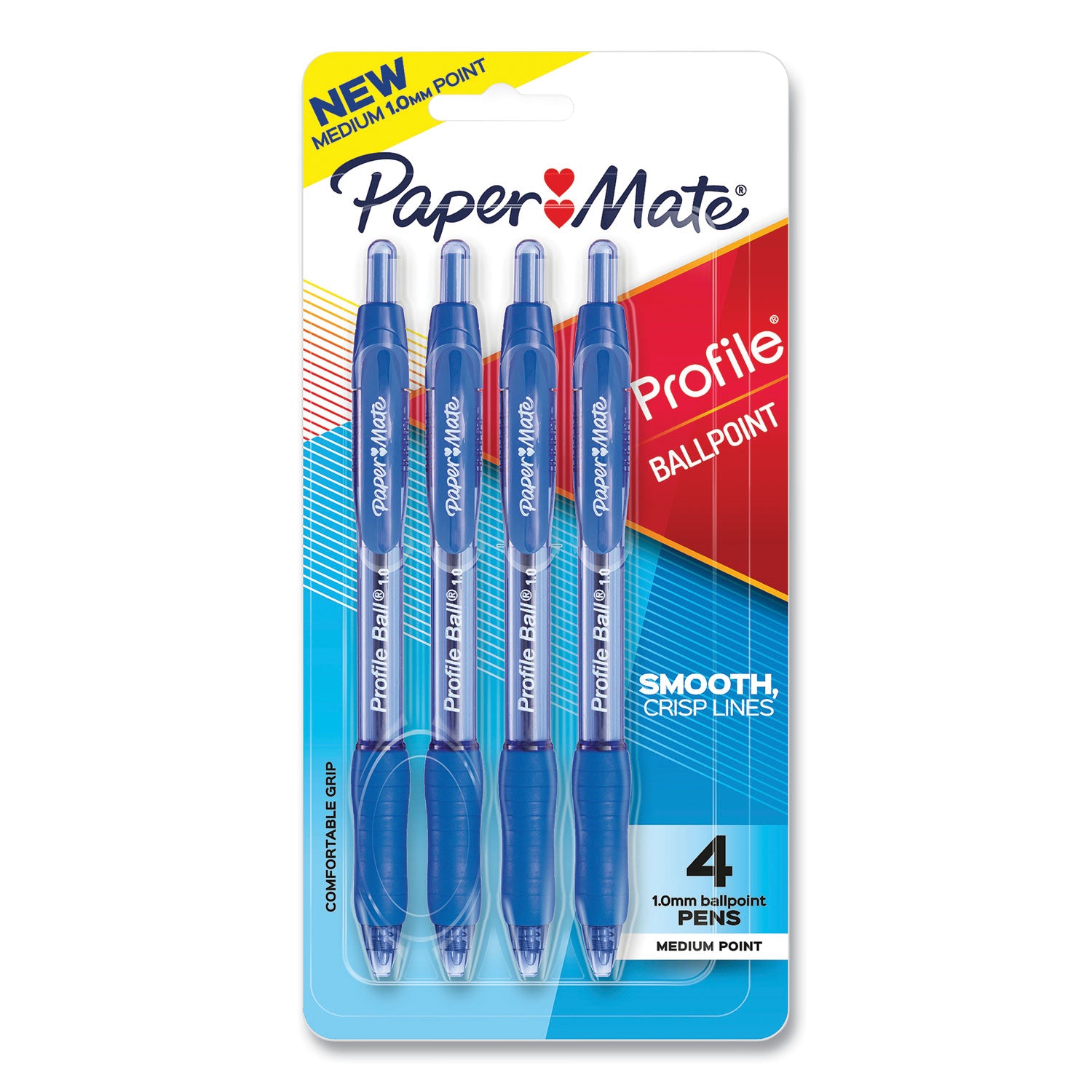 Paper Mate® Profile Ballpoint Pen, Retractable, Medium 1 Mm, Blue Ink, Translucent Blue Barrel, 4/pack