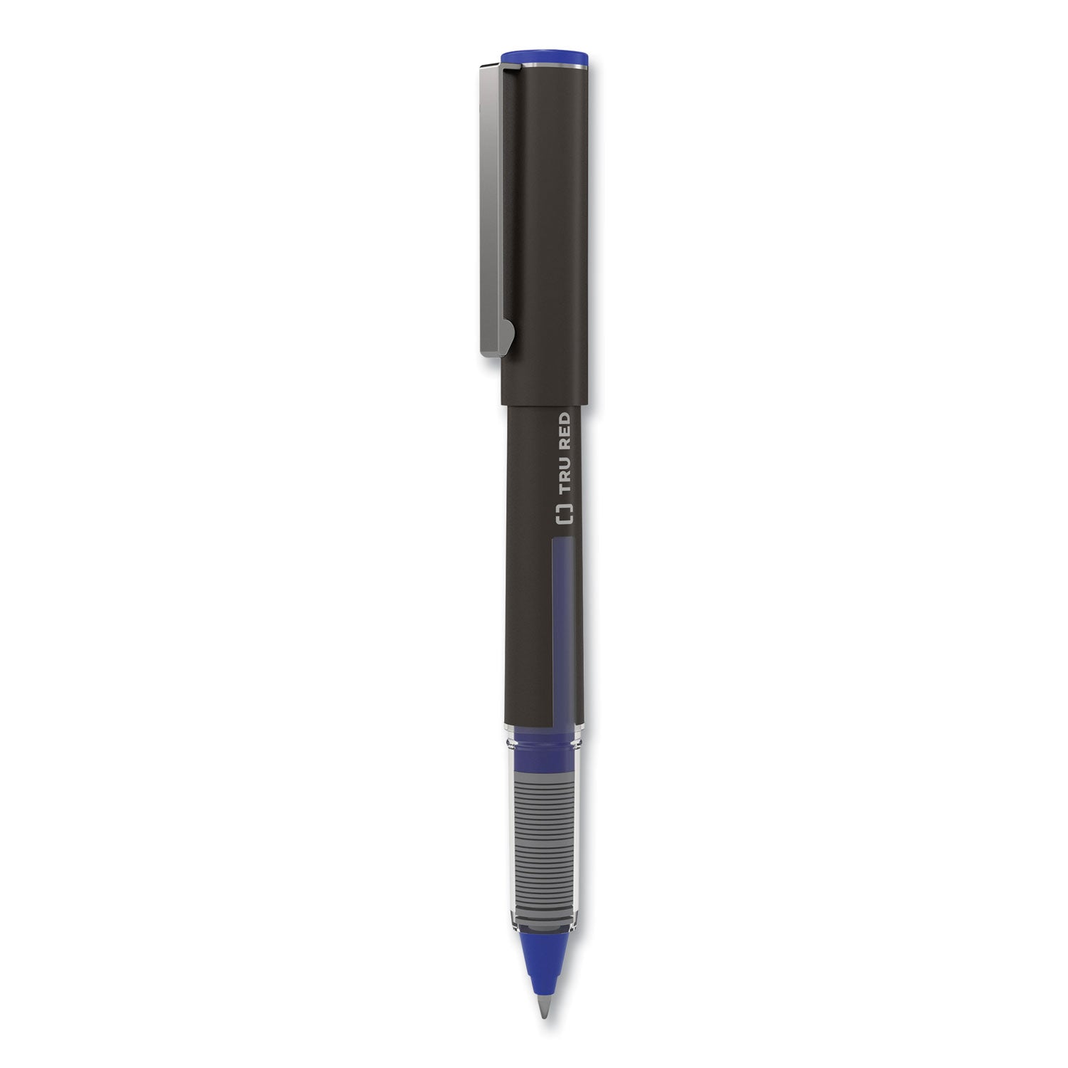 Roller Ball Pen, Stick, Fine 0.5 mm, Blue Ink, Black/Blue/Clear Barrel, 3/Pack