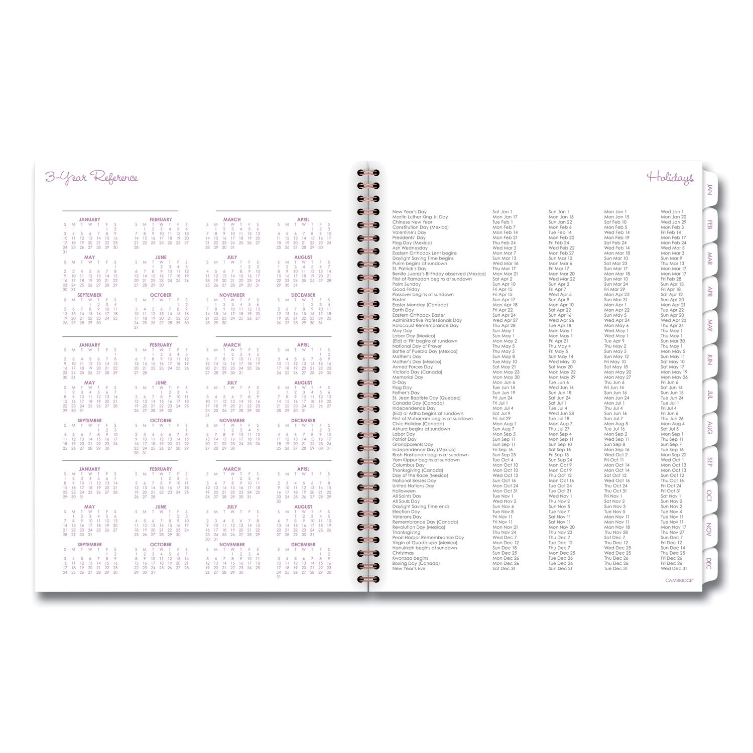 Cambridge® Mina Weekly/Monthly Planner, Floral Artwork, 11 x 8.5, White/Violet/Peach Cover, 12-Month (Jan to Dec): 2025