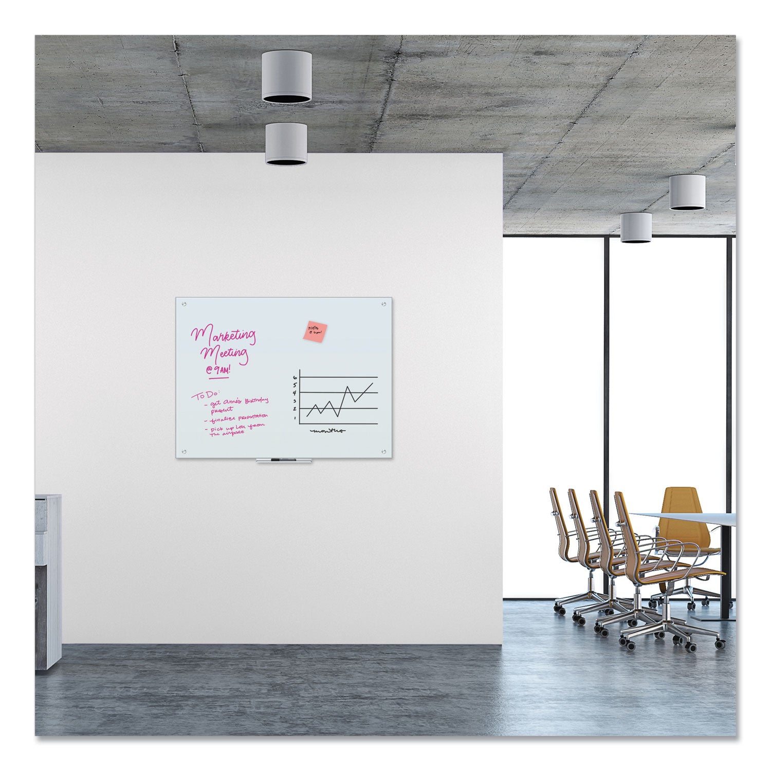 U Brands Glass Dry Erase Board, 48" x 36" (Actual Size: 47" x 35"), White Surface