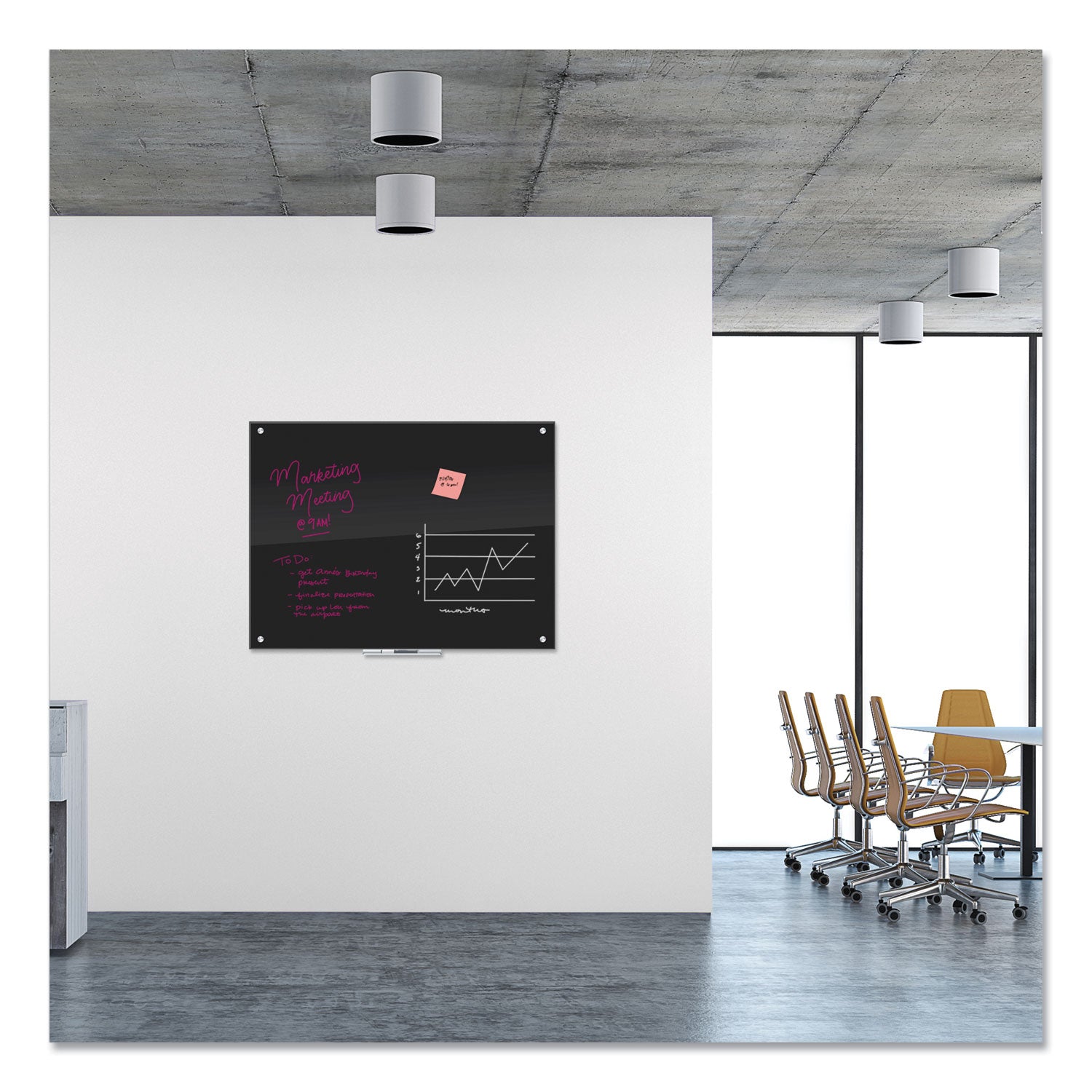 U Brands Black Glass Dry Erase Board, 48" x 36" (Actual Size: 47" x 35"), Black Surface