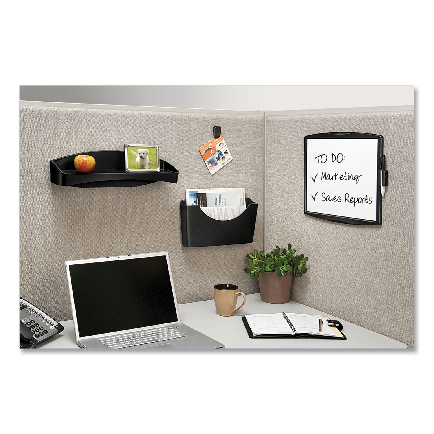 Fellowes® Partition Additions Dry Erase Board, 15.38" x 13.25", White Surface, Dark Graphite Gray HPS/Plastic Frame