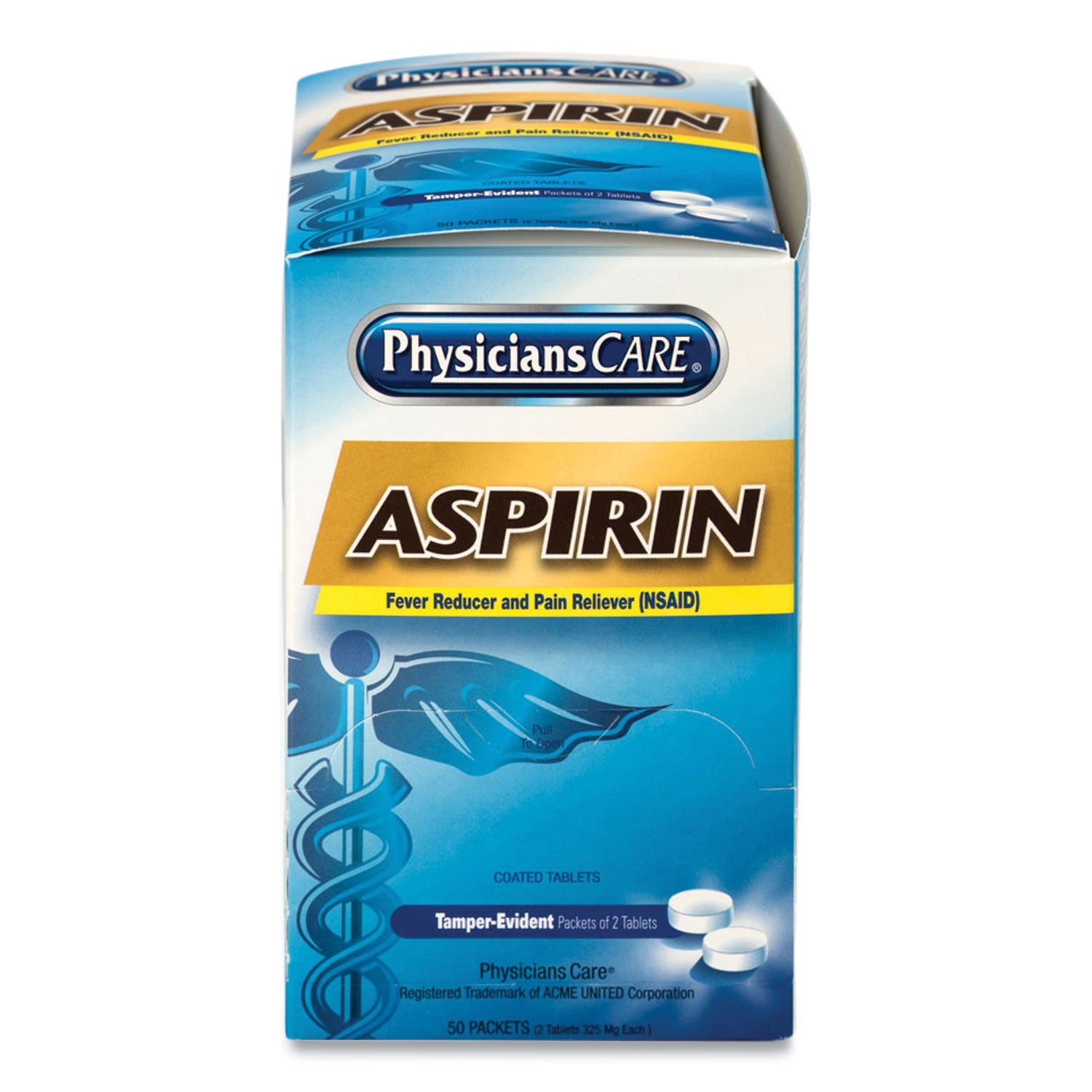 PhysiciansCare® Aspirin Medication, Two-Pack, 50 Packs/box