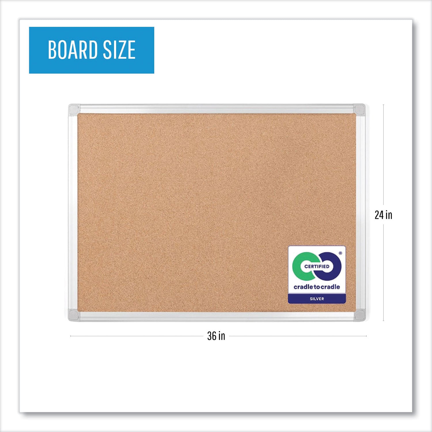 MasterVision® Earth Cork Board, 36" x 24", Tan Surface, Satin Aluminum Frame
