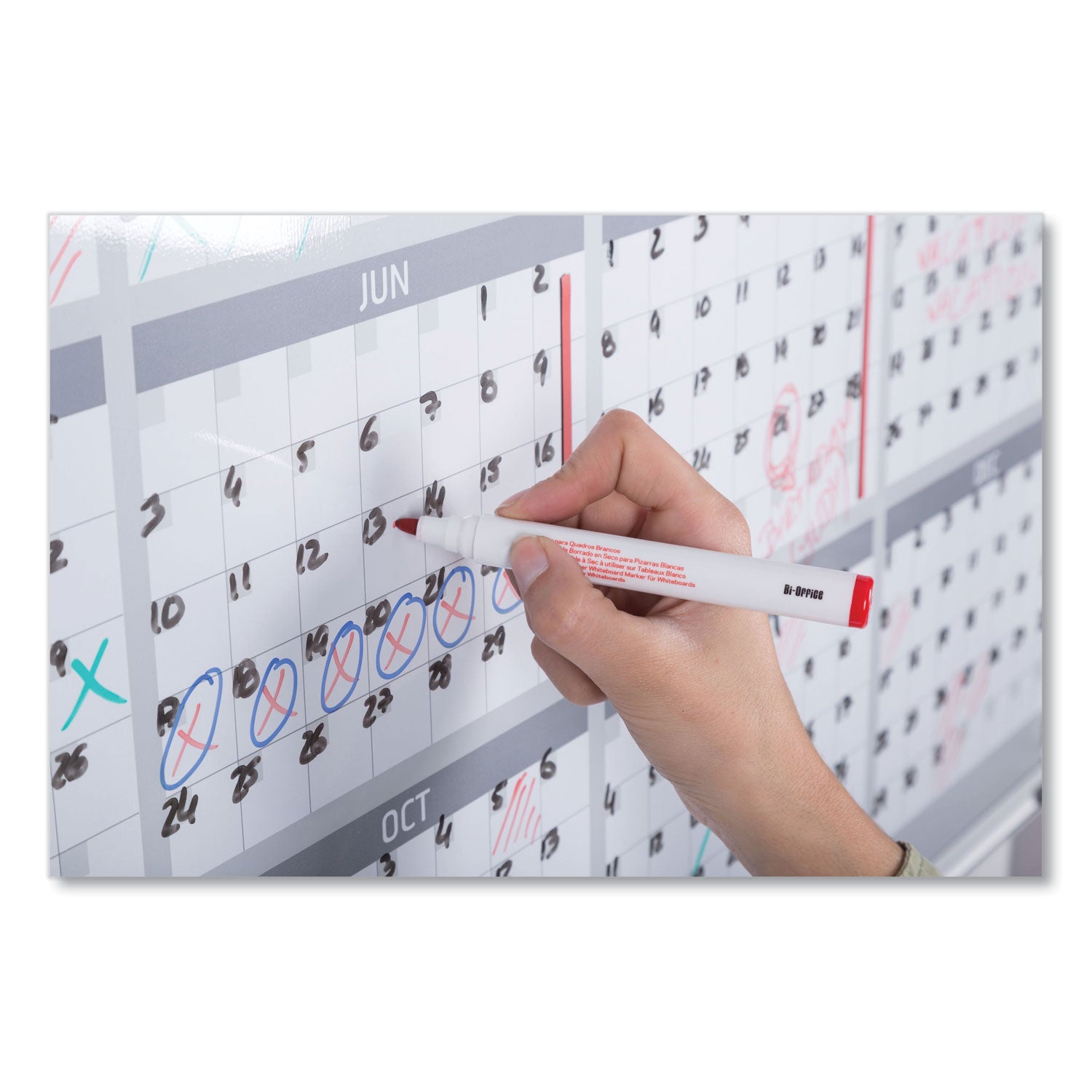 MasterVision® Magnetic Dry Erase Calendar Board, 12-Month Planning/Scheduling, 48" x 36", White Surface, Satin Aluminum Frame