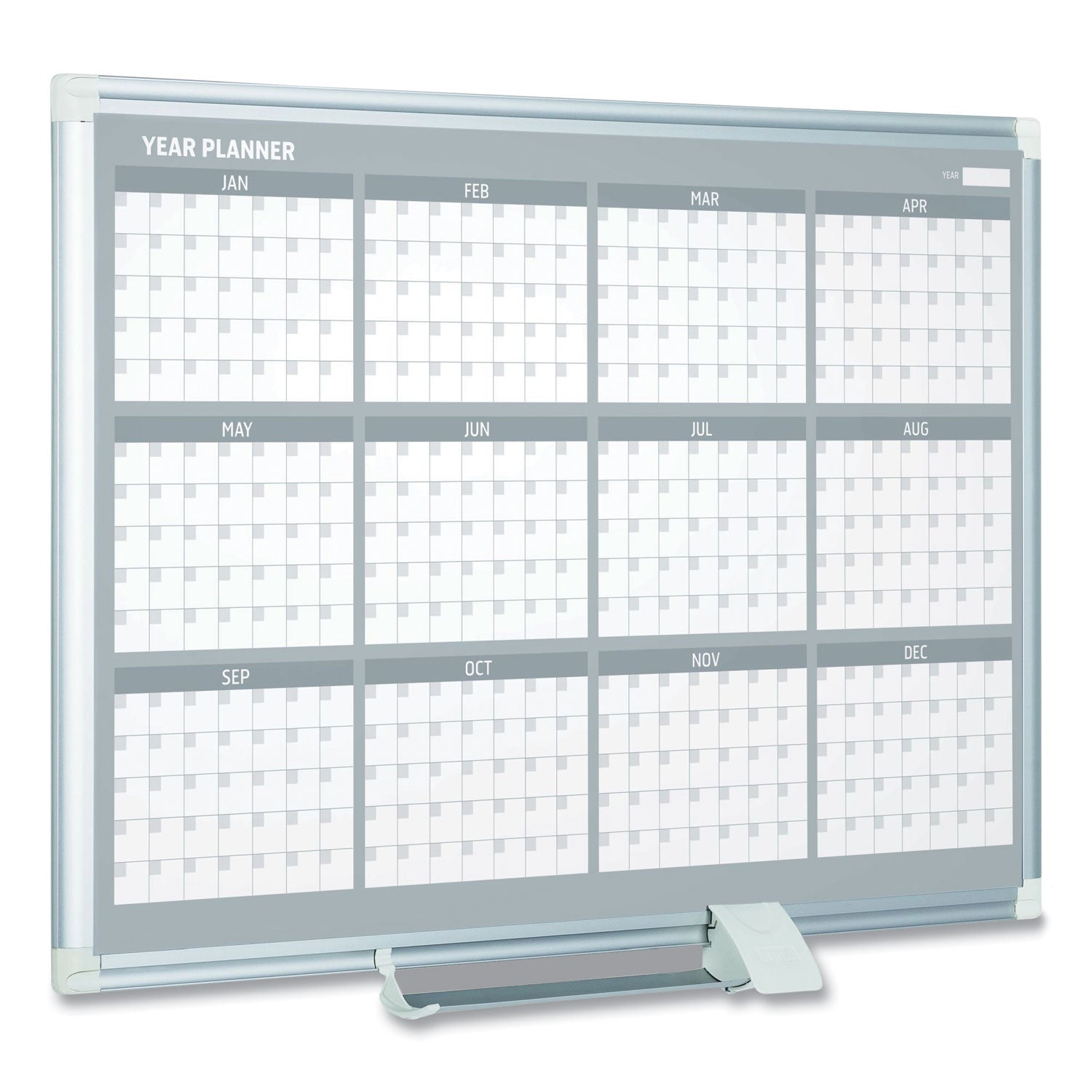 MasterVision® Magnetic Dry Erase Calendar Board, 12-Month Planning/Scheduling, 48" x 36", White Surface, Satin Aluminum Frame