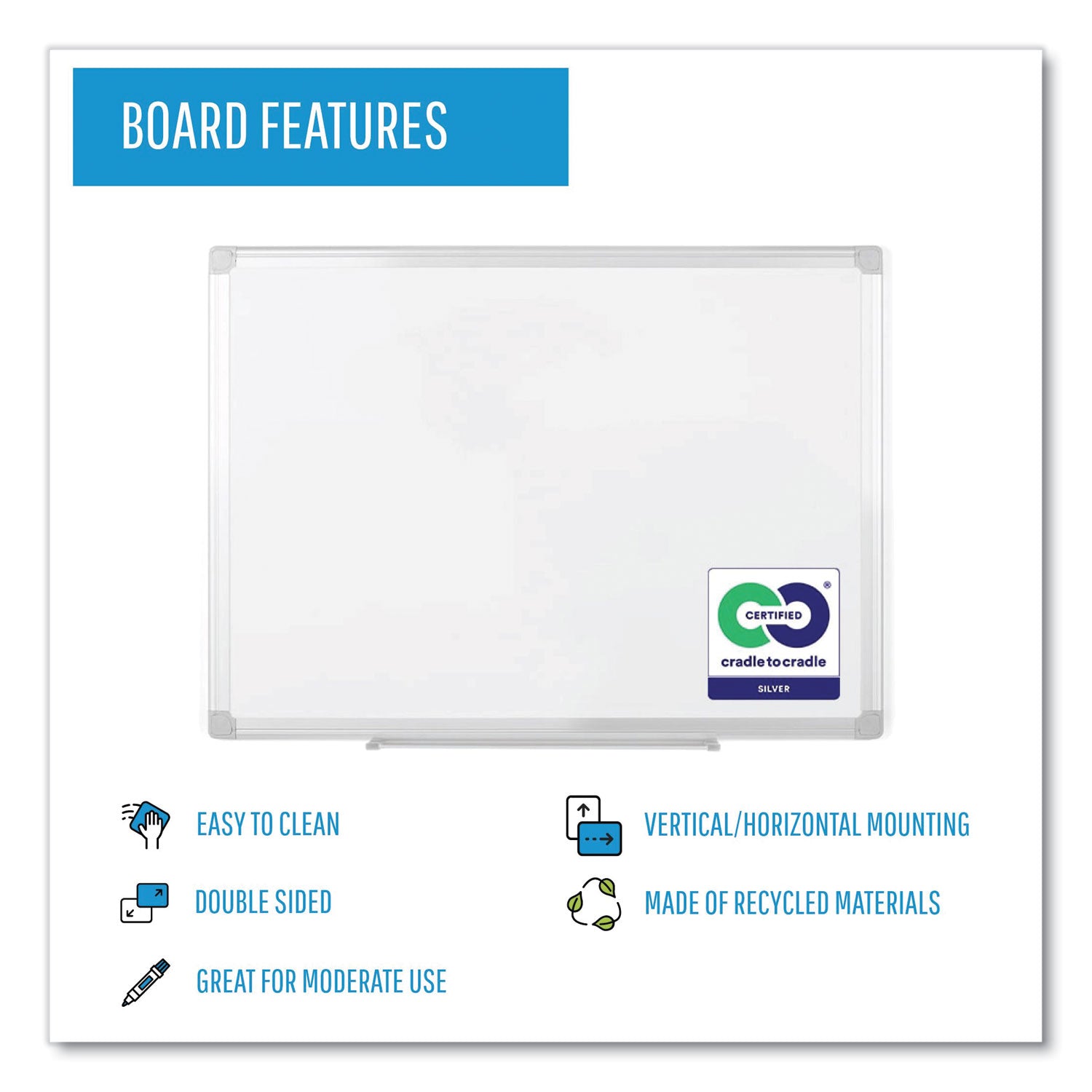MasterVision® Earth Silver Easy Clean Dry Erase Boards, 72" x 48", White Surface, Satin Aluminum Frame