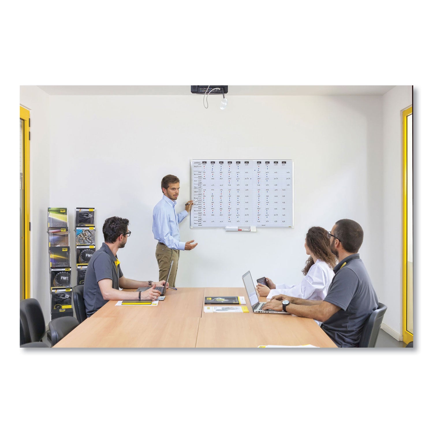 MasterVision® Gridded Magnetic Steel Dry Erase Project Planning Board, 1" x 2" Cells, 72" x 48", White Surface, Satin Aluminum Frame