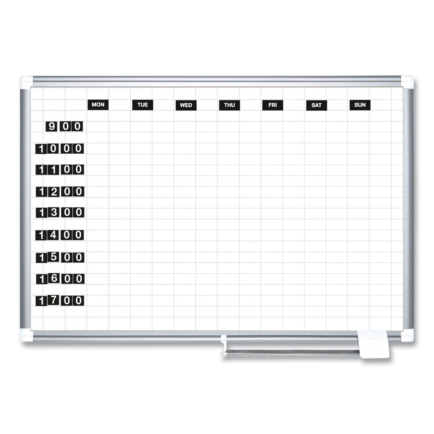 MasterVision® Gridded Magnetic Steel Dry Erase Project Planning Board, 1" x 2" Cells, 72" x 48", White Surface, Satin Aluminum Frame