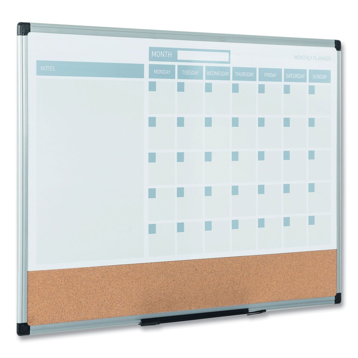 MasterVision® 3-in-1 Calendar Planner, Monthly Planning/Scheduling Calendar, 36" x 24", White Surface, Satin Aluminum Frame
