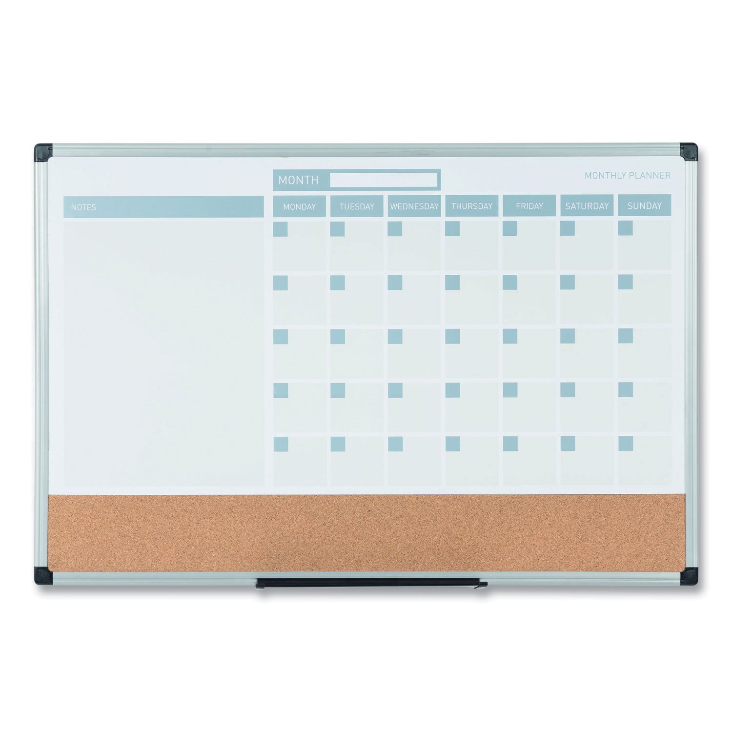 MasterVision® 3-in-1 Calendar Planner, Monthly Planning/Scheduling Calendar, 36" x 24", White Surface, Satin Aluminum Frame
