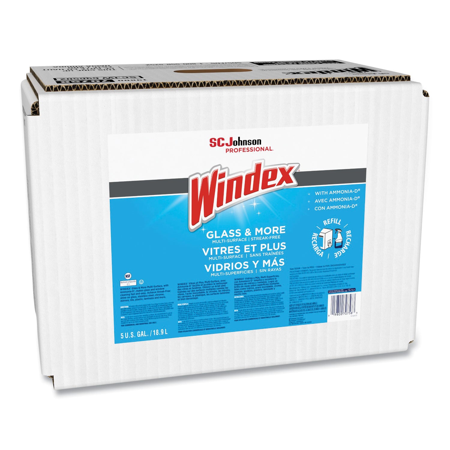 Windex® Glass Cleaner with Ammonia-D, 5 gal Bag-in-Box Dispenser