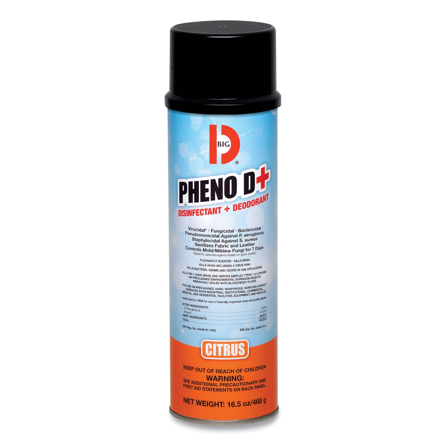 PHENO D+ Aerosol Disinfectant/Deodorizer, Citrus Scent, 16.5 oz Aerosol Spray Can, 12/Carton