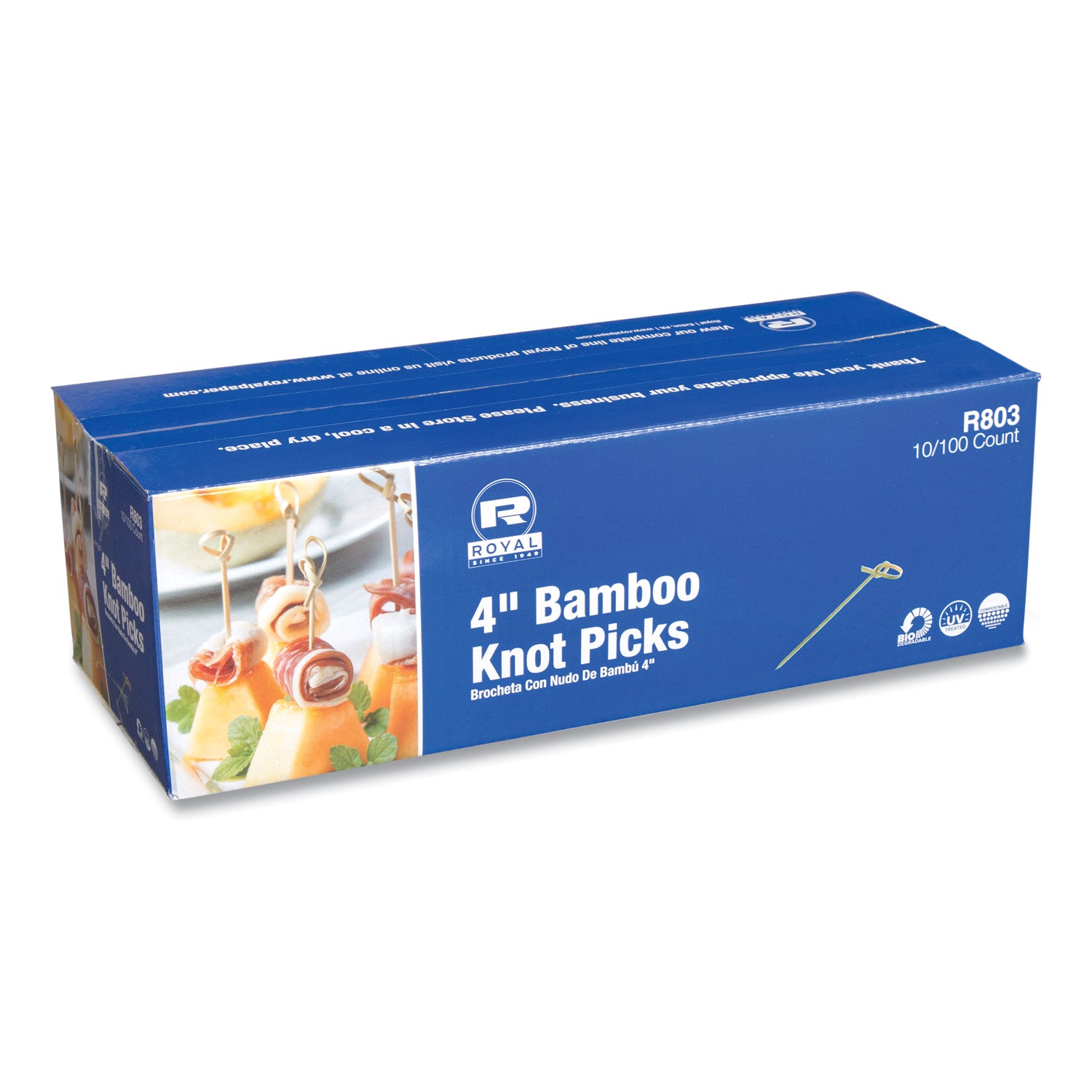 AmerCareRoyal® Knotted Bamboo Pick, Paper, 4", Natural, 100/Pack, 10 Packs/Carton