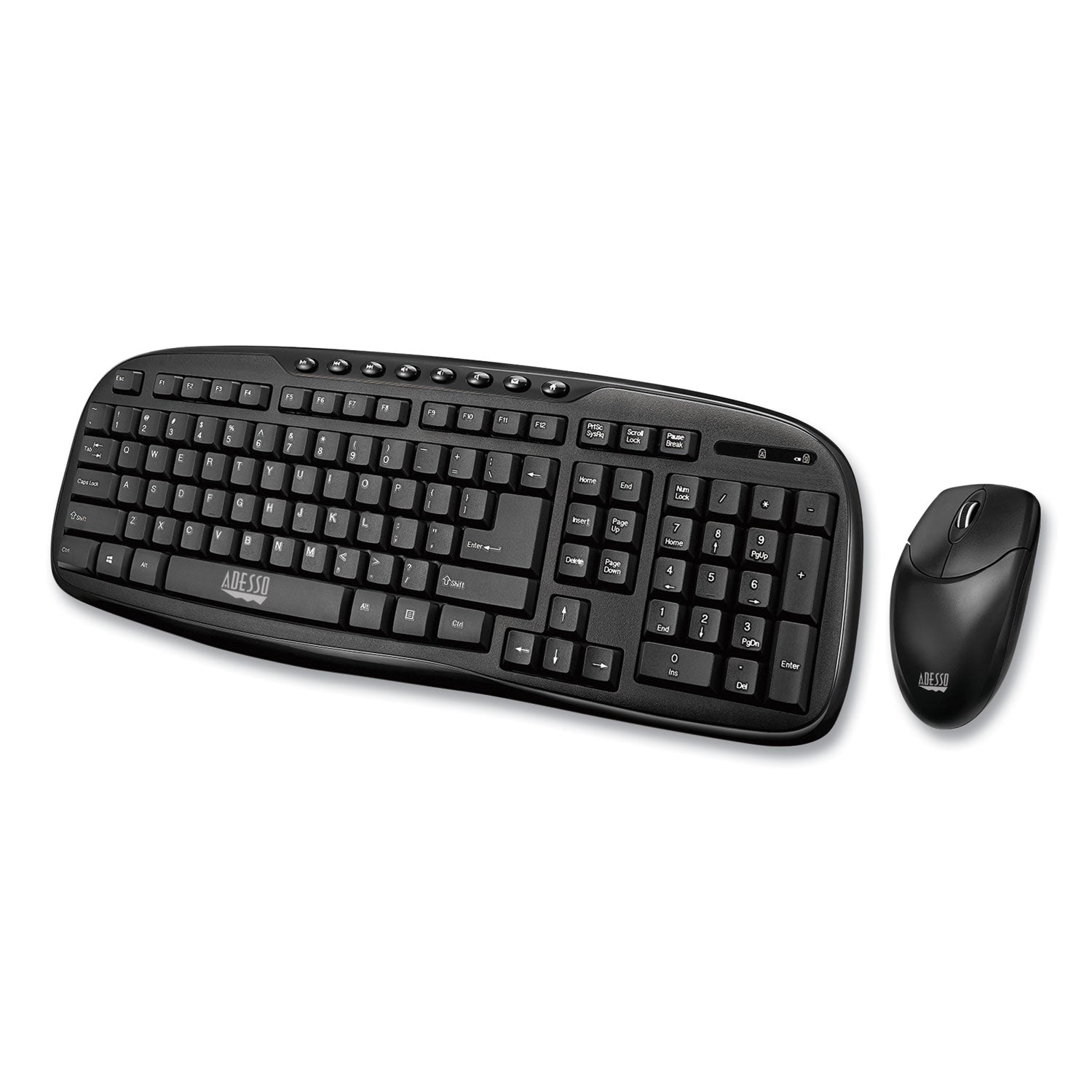 Adesso Wkb1330cb Wireless Desktop Keyboard And Mouse Combo, 2.4 Ghz Frequency/30 Ft Wireless Range, Black
