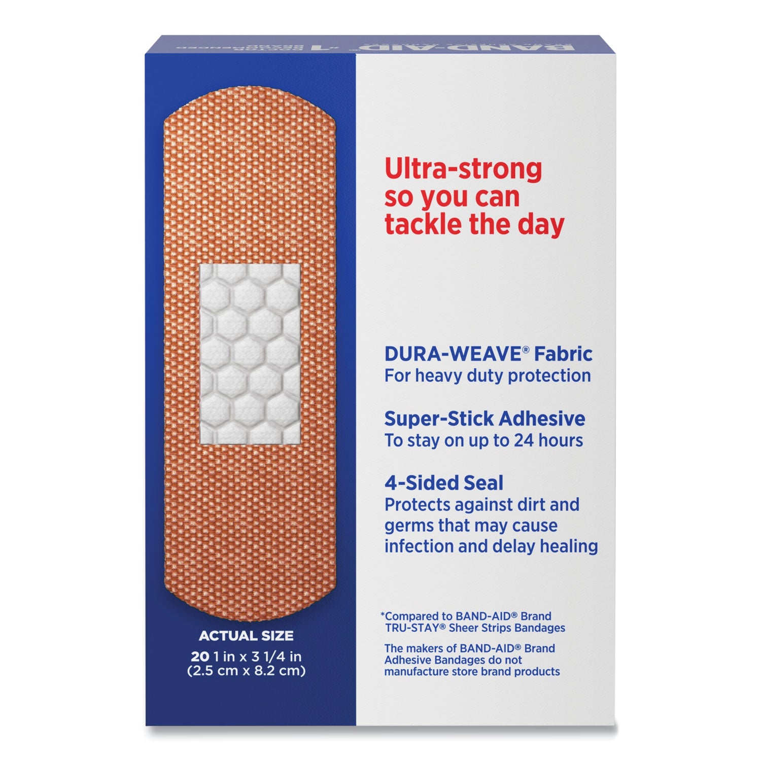 BAND-AID® Flexible Fabric Adhesive Tough Strip Bandages, 1 x 4, 20/Box