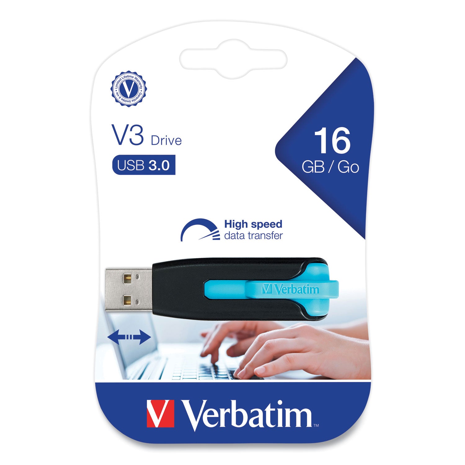 Verbatim® Store 'n' Go V3 Usb 3.0 Drive, 16 Gb, Black/blue