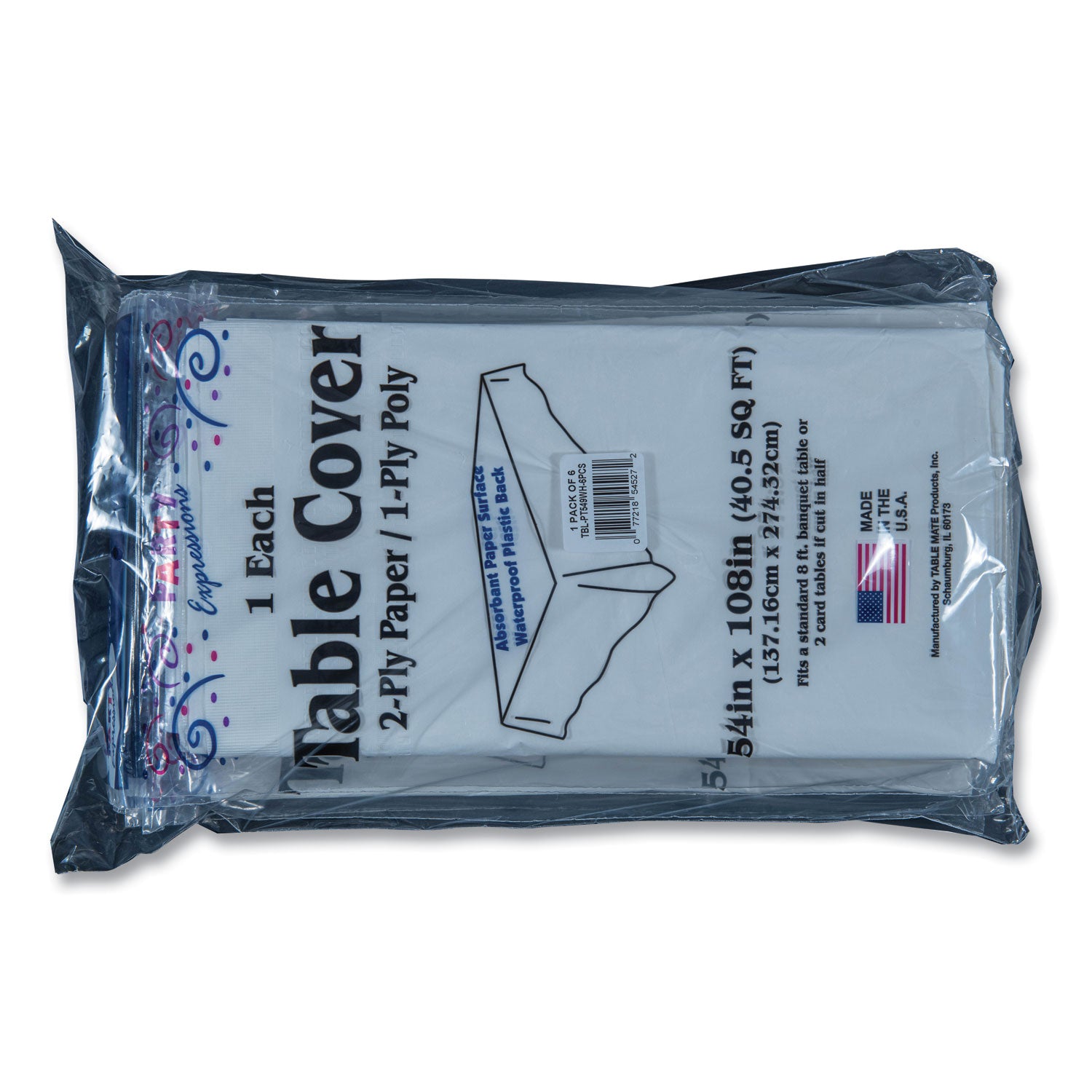 Tablemate® Table Set Poly Tissue Table Cover, 54" X 108", White, 6/pack