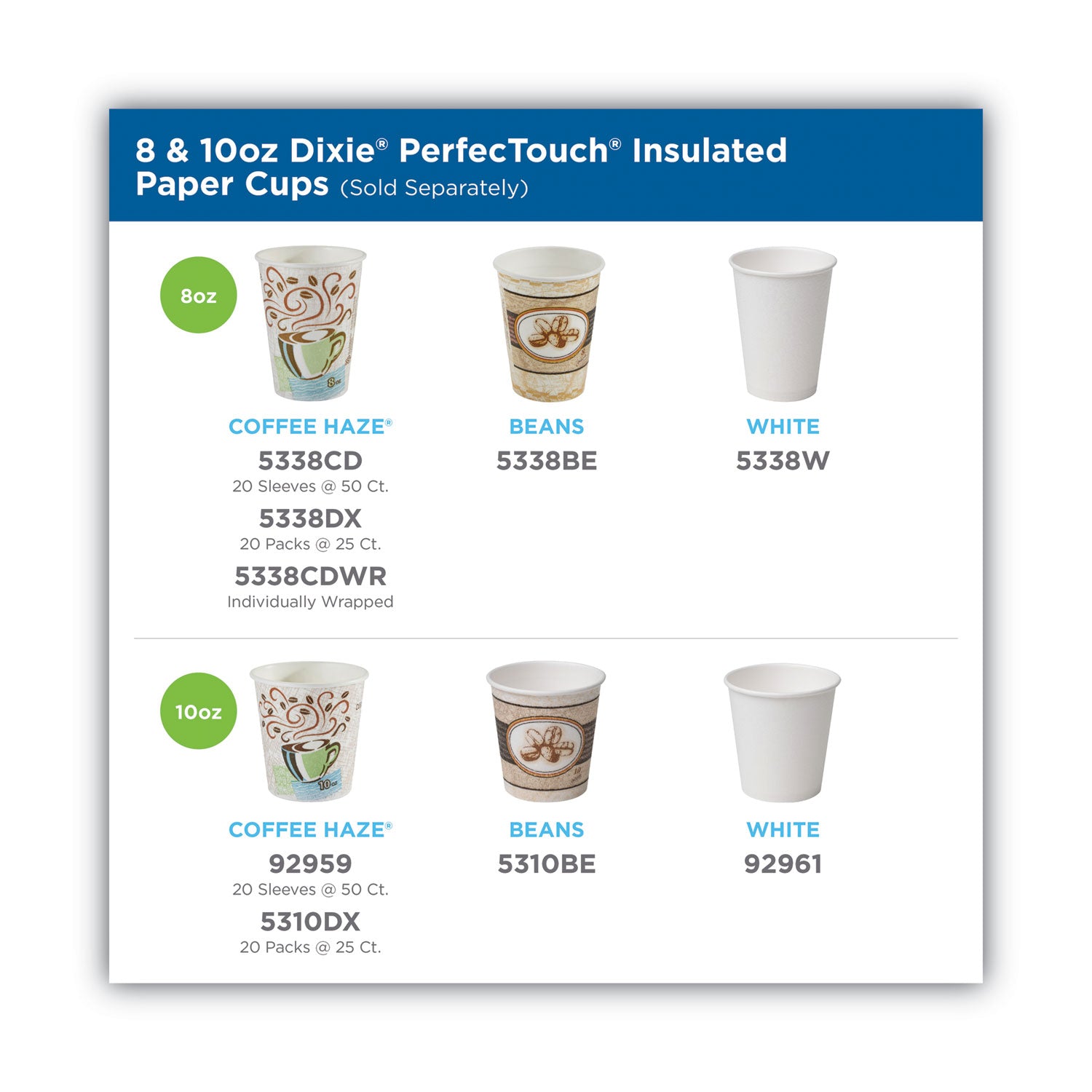 Dixie® PerfecTouch Hot/Cold Cups, 12 oz, Paper, White, 50/Bag, 20 Bags/Carton