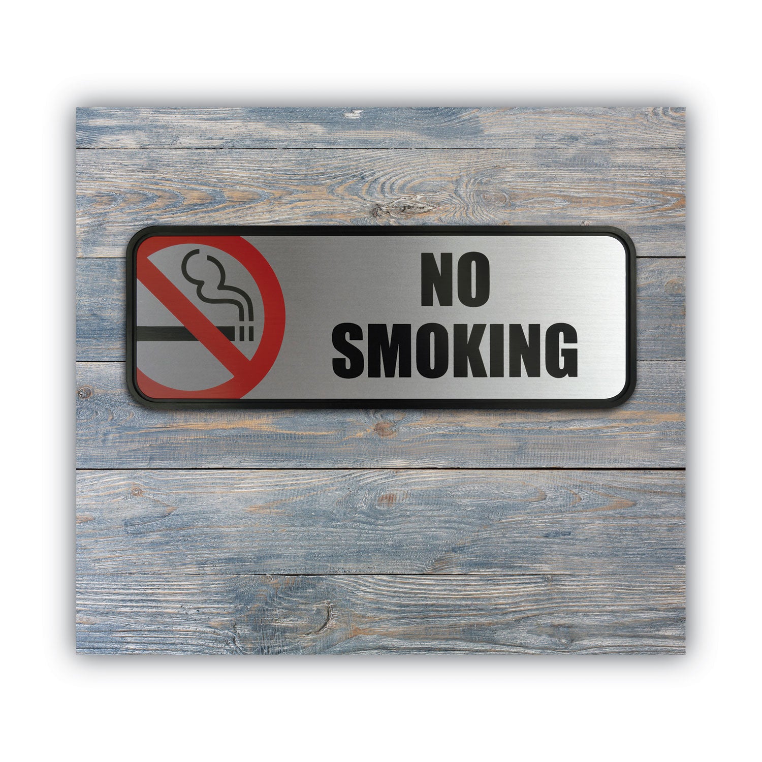 COSCO Brush Metal Office Sign, No Smoking, 9 X 3, Silver/red