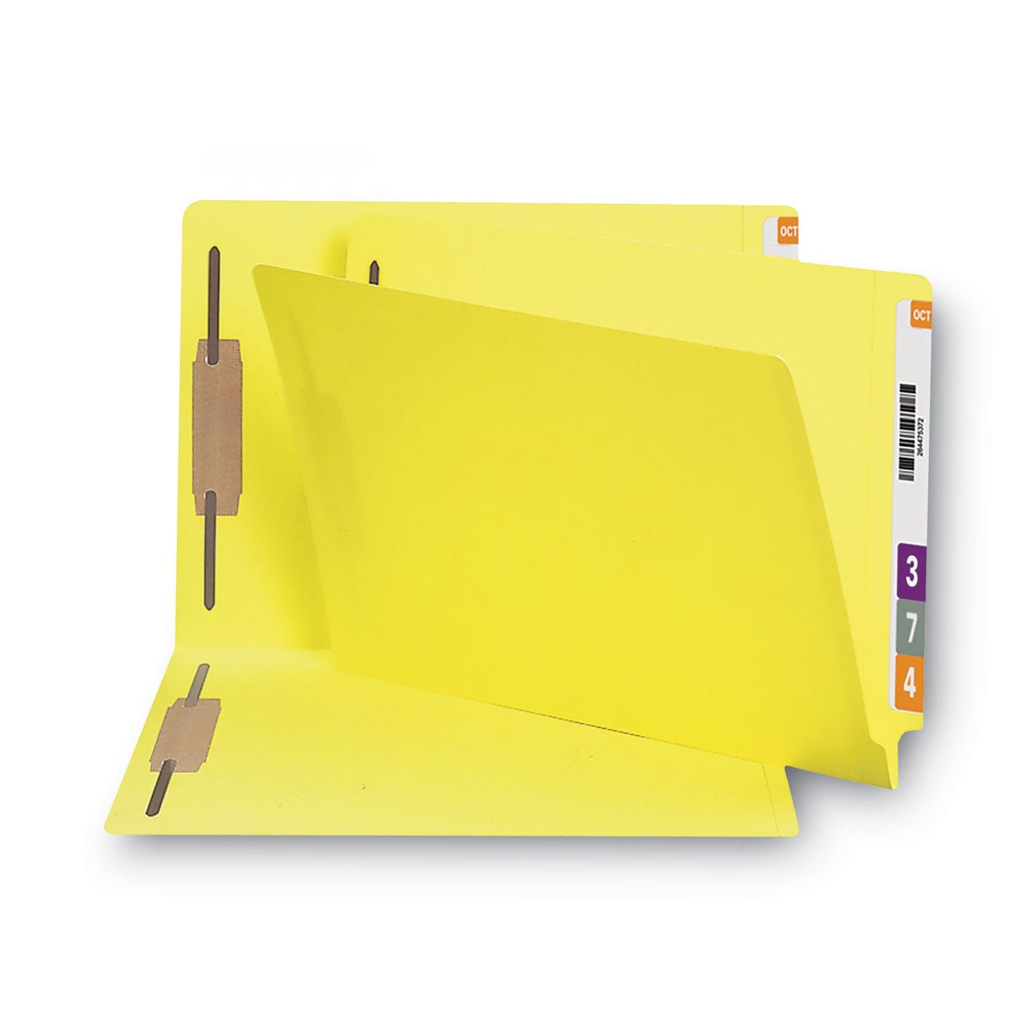 Smead Heavyweight Colored End Tab Fastener Folders, 0.75" Expansion, 2 Fasteners, Legal Size, Yellow Exterior, 50/Box