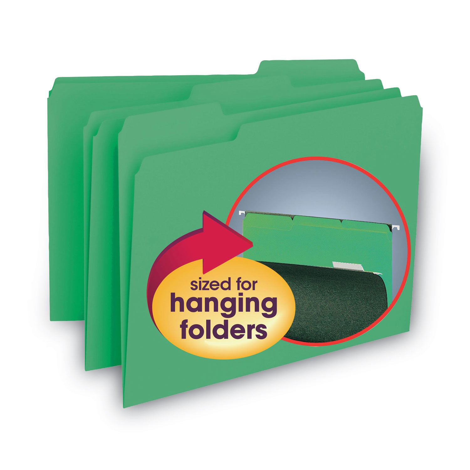 Smead Interior File Folders, 1/3-Cut Tabs: Assorted, Letter Size, 0.75" Expansion, Green, 100/Box
