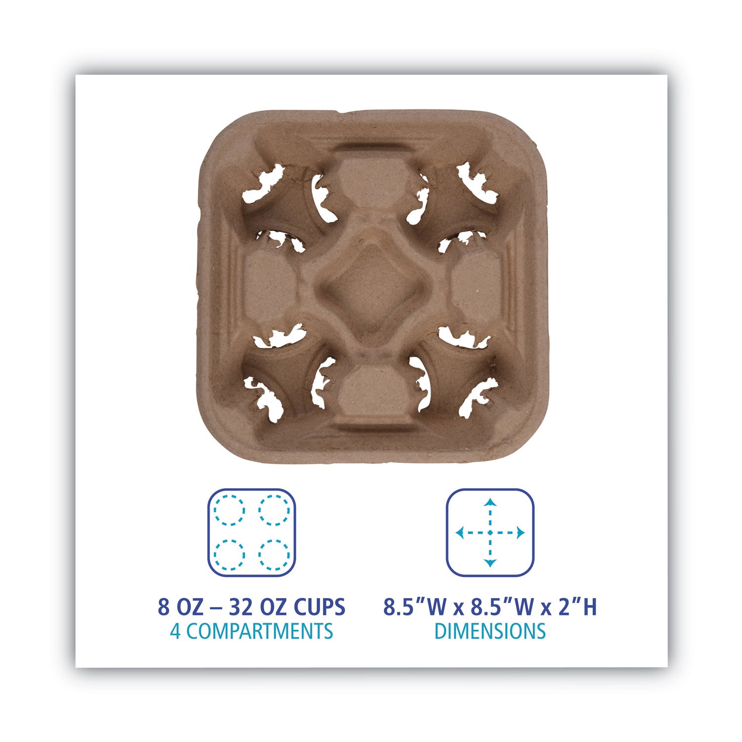 Boardwalk® Cup Carrier Tray, 8 Oz To 32 Oz, Four Cups, Kraft, 300/carton