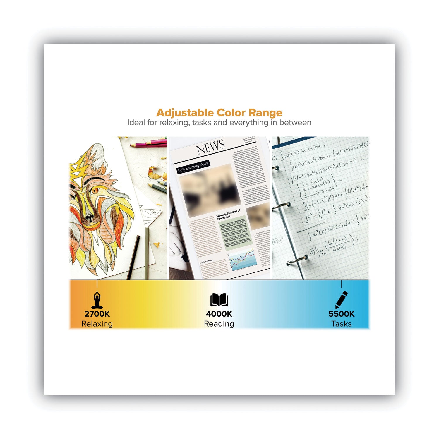 Bostitch® Konnect Rechargeable Folding LED Desk Lamp, 2.52w x 2.13d x 11.02h, Gray/Blue