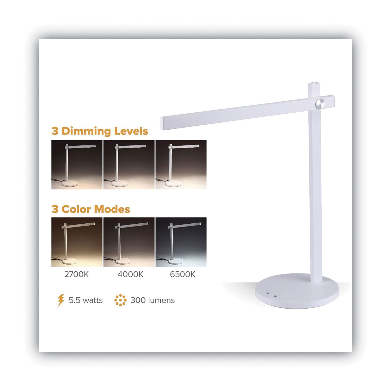 Bostitch® Dimmable-Bar Led Desk Lamp, White
