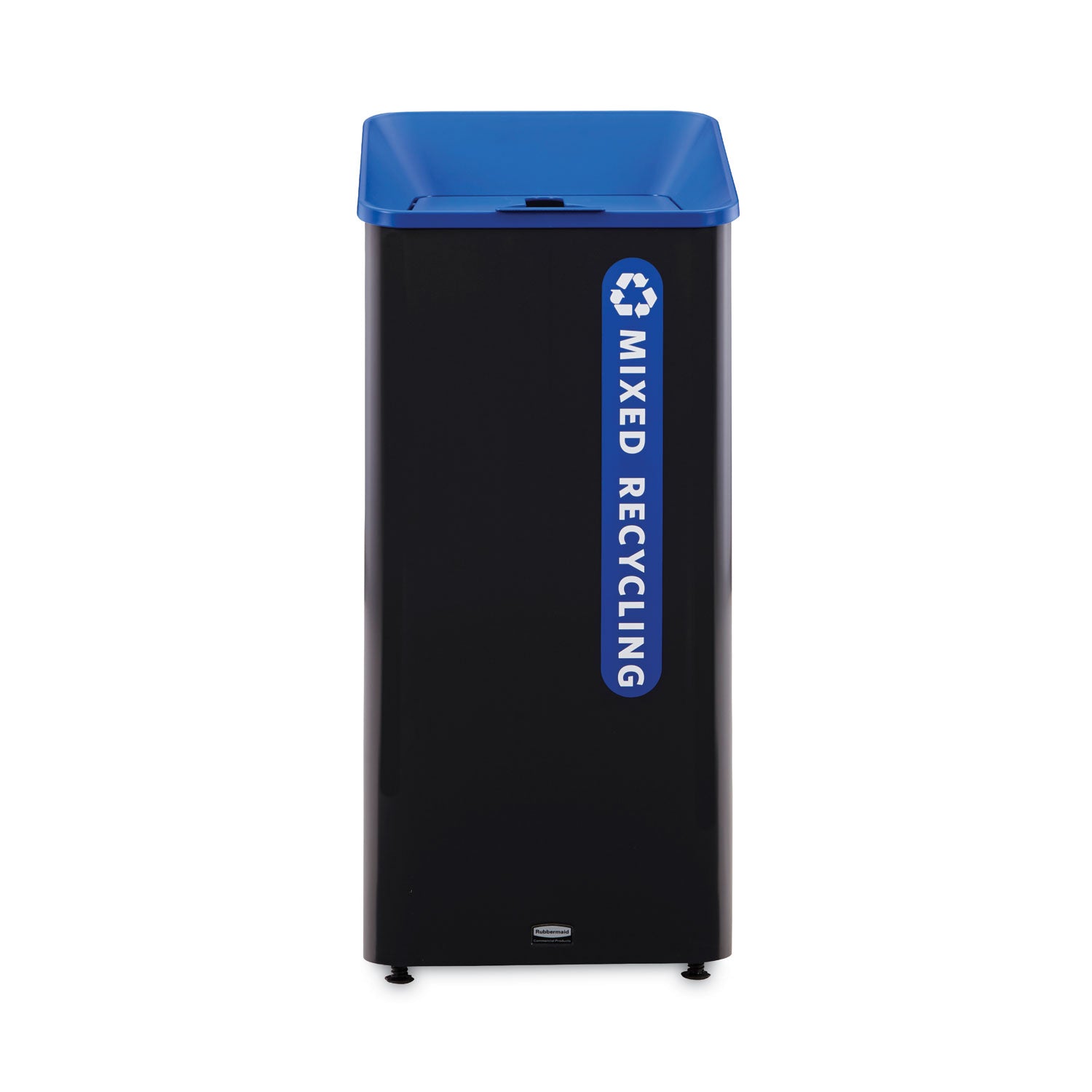 Rubbermaid® Commercial Sustain Decorative Refuse with Recycling Lid, 23 gal, Metal/Plastic, Black/Blue