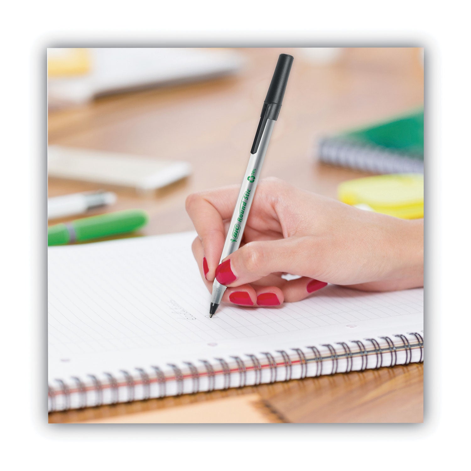 BIC® Ecolutions Round Stic Ballpoint Pen Value Pack, Stick, Medium 1 Mm, Black Ink, Clear Barrel, 50/pack