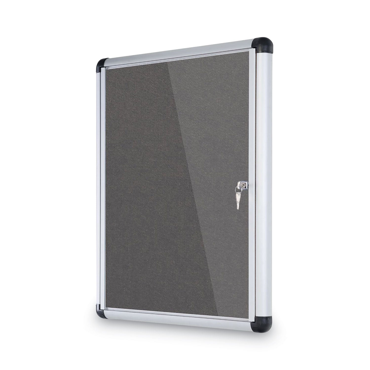MasterVision® Slim-Line Enclosed Fabric Bulletin Board with One Door, 28" x 38", Gray Surface, Satin Aluminum Frame