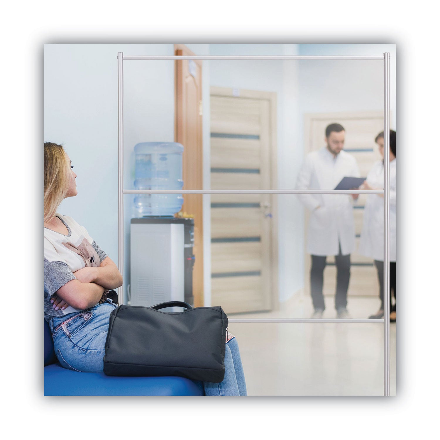 MasterVision® Protector Series Mobile Glass Panel Divider, 49 X 22 X 81, Clear/aluminum