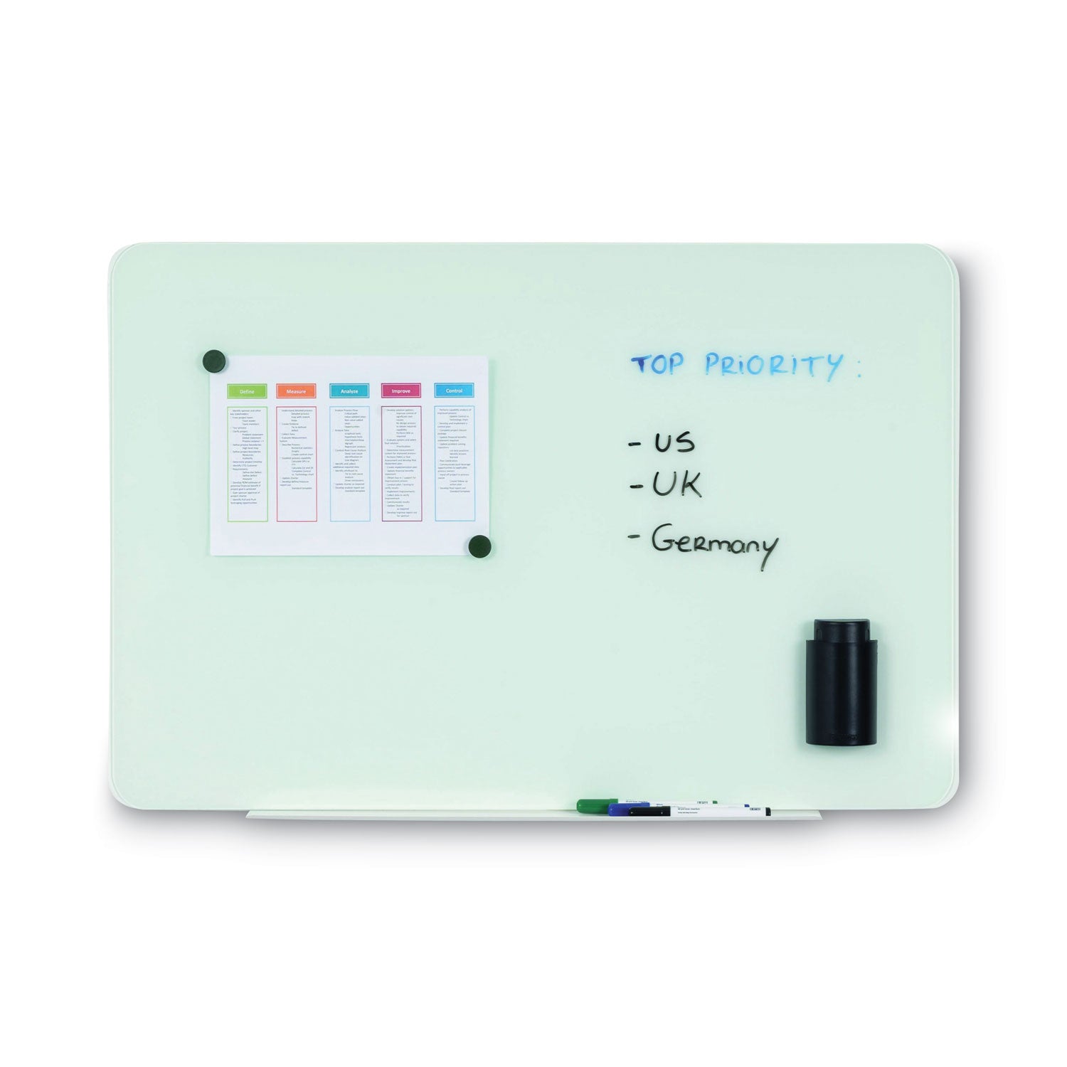 MasterVision® Magnetic Glass Dry Erase Board, 48" x 36", Opaque White Surface