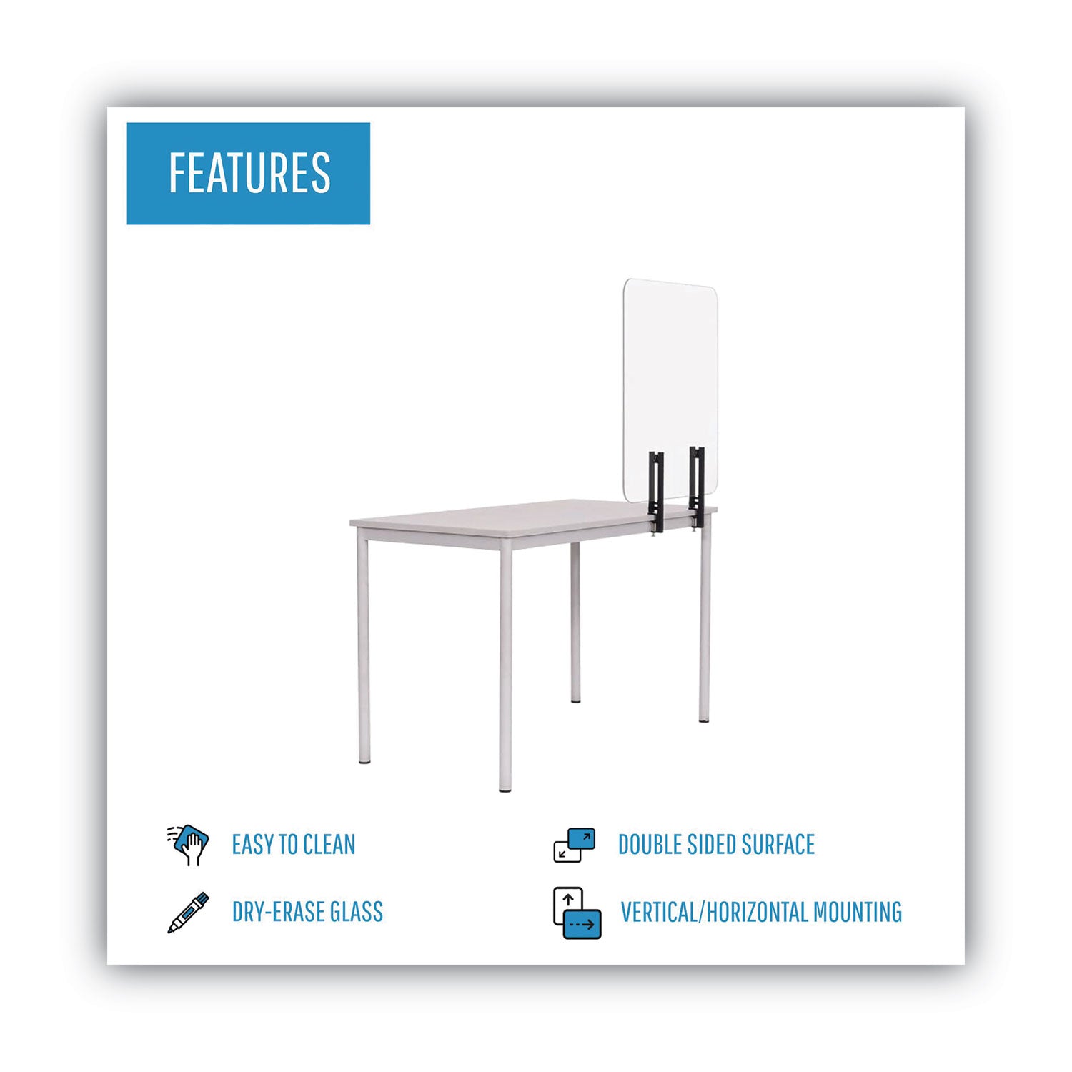 MasterVision® Protector Series Frameless Glass Desktop Divider, 23.6 X 0.16 X 35.4, Clear/aluminum