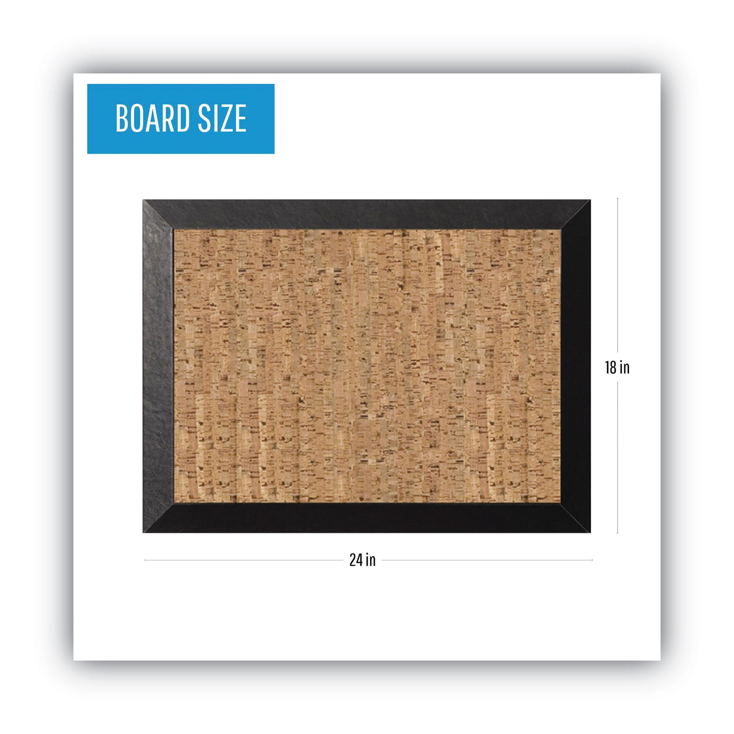 MasterVision® Natural Cork Bulletin Board, 24" x 18", Tan Surface, Black Wood Frame