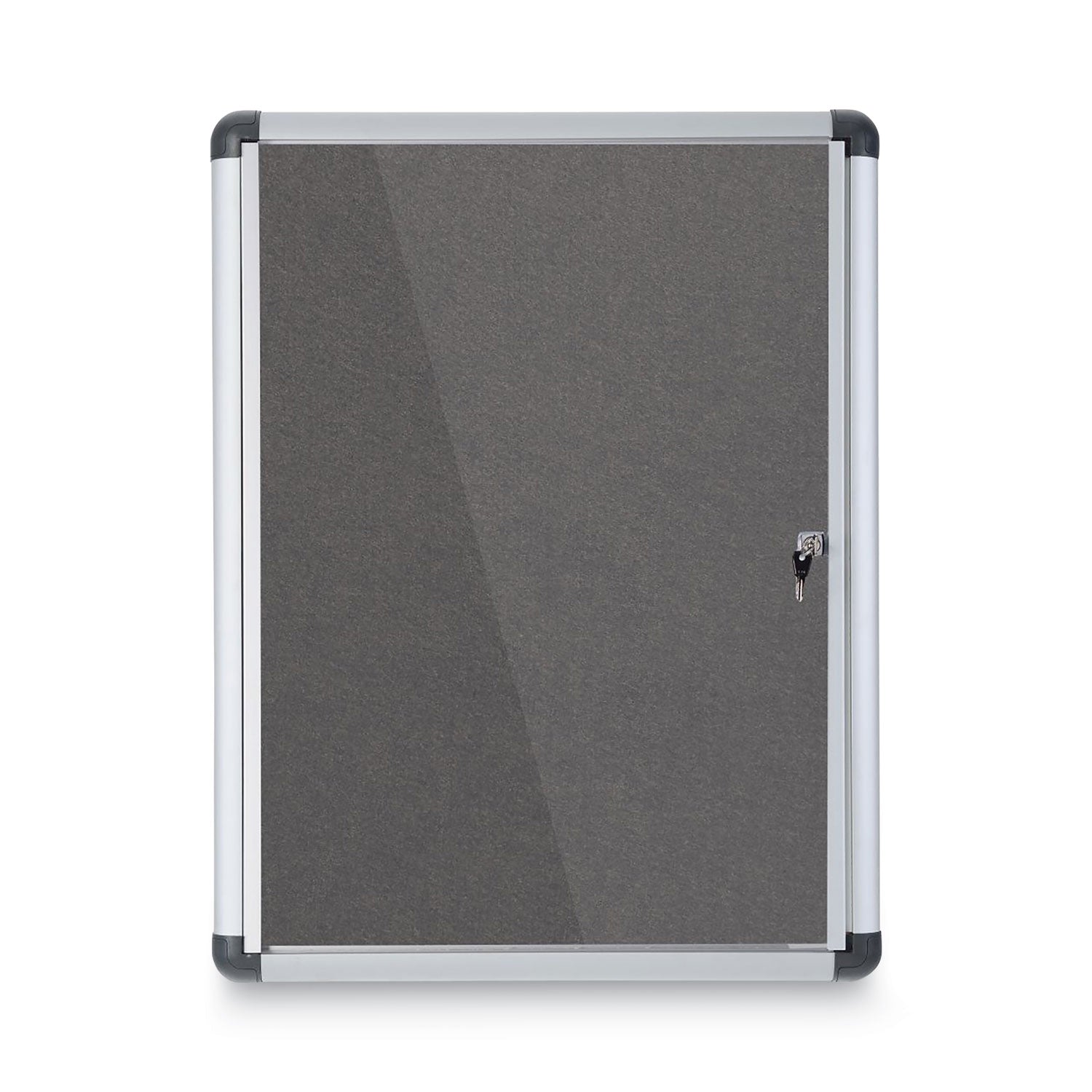 Slim-Line Enclosed Fabric Bulletin Board, One Door, 28 x 38, Gray Surface, Aluminum Frame