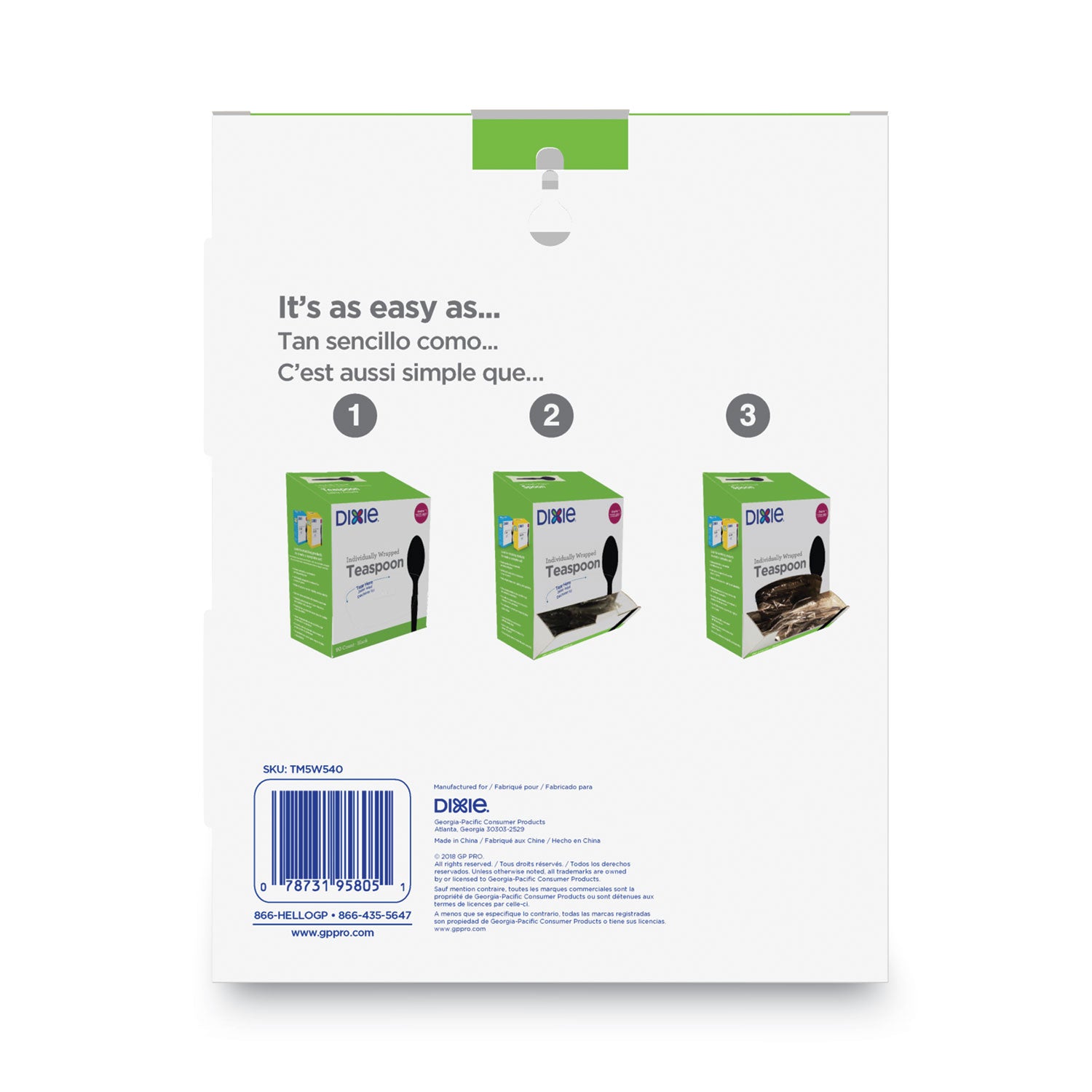 Dixie® Grab'N Go Wrapped Cutlery, Spoon, Plastic, Black, 90/Box, 6 Boxes/Carton