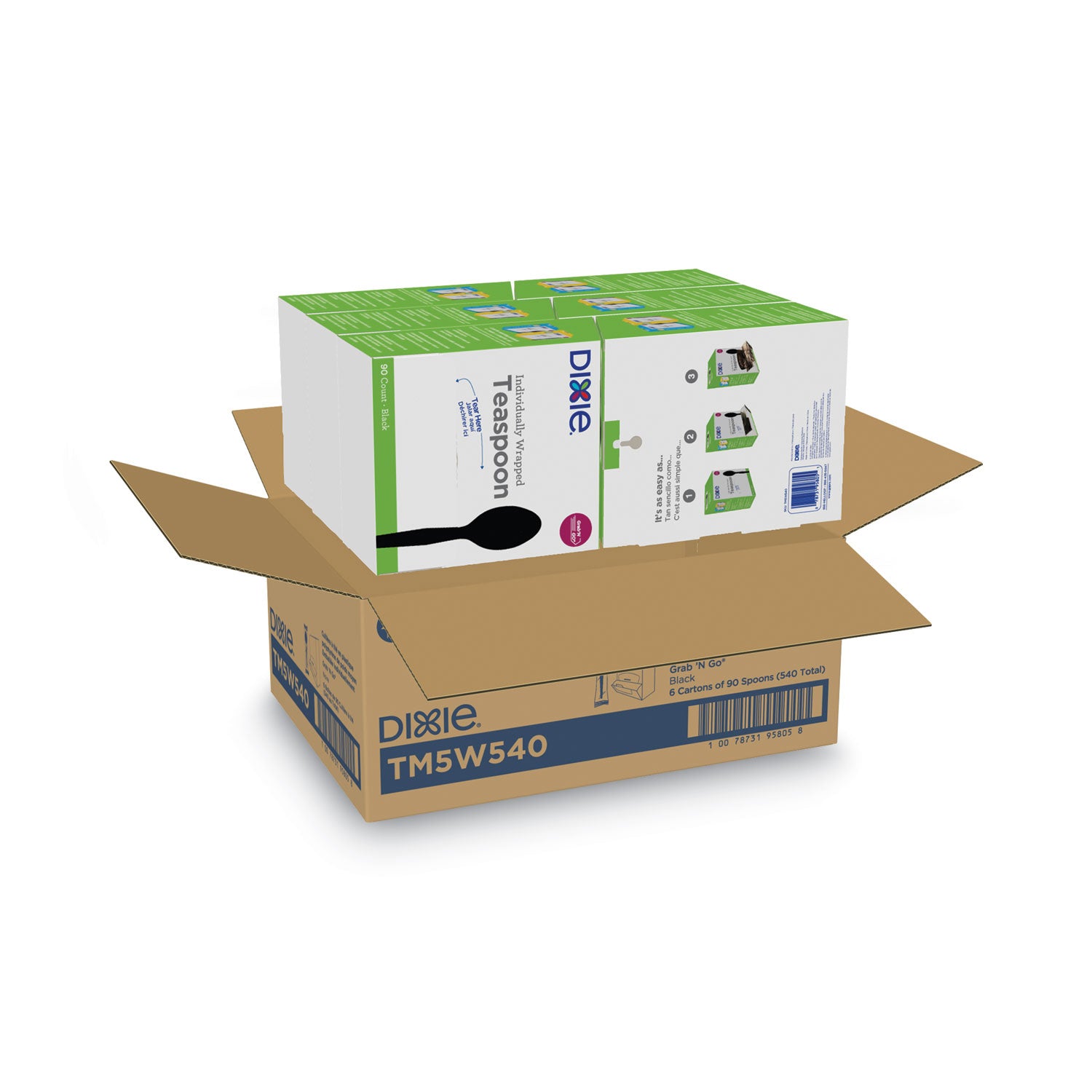 Dixie® Grab'N Go Wrapped Cutlery, Spoon, Plastic, Black, 90/Box, 6 Boxes/Carton