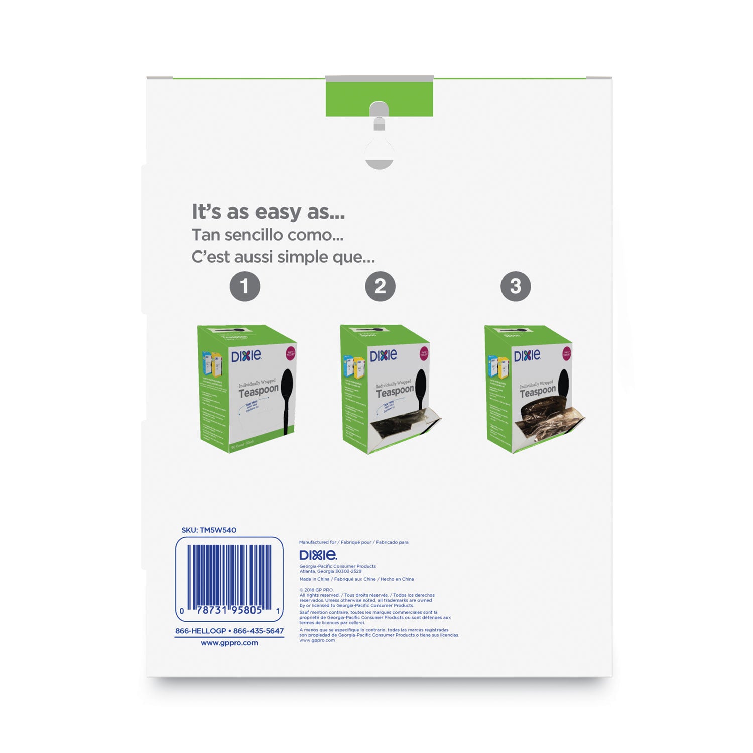 Dixie® Grab'N Go Wrapped Cutlery, Spoon, Plastic, Black, 90/Box