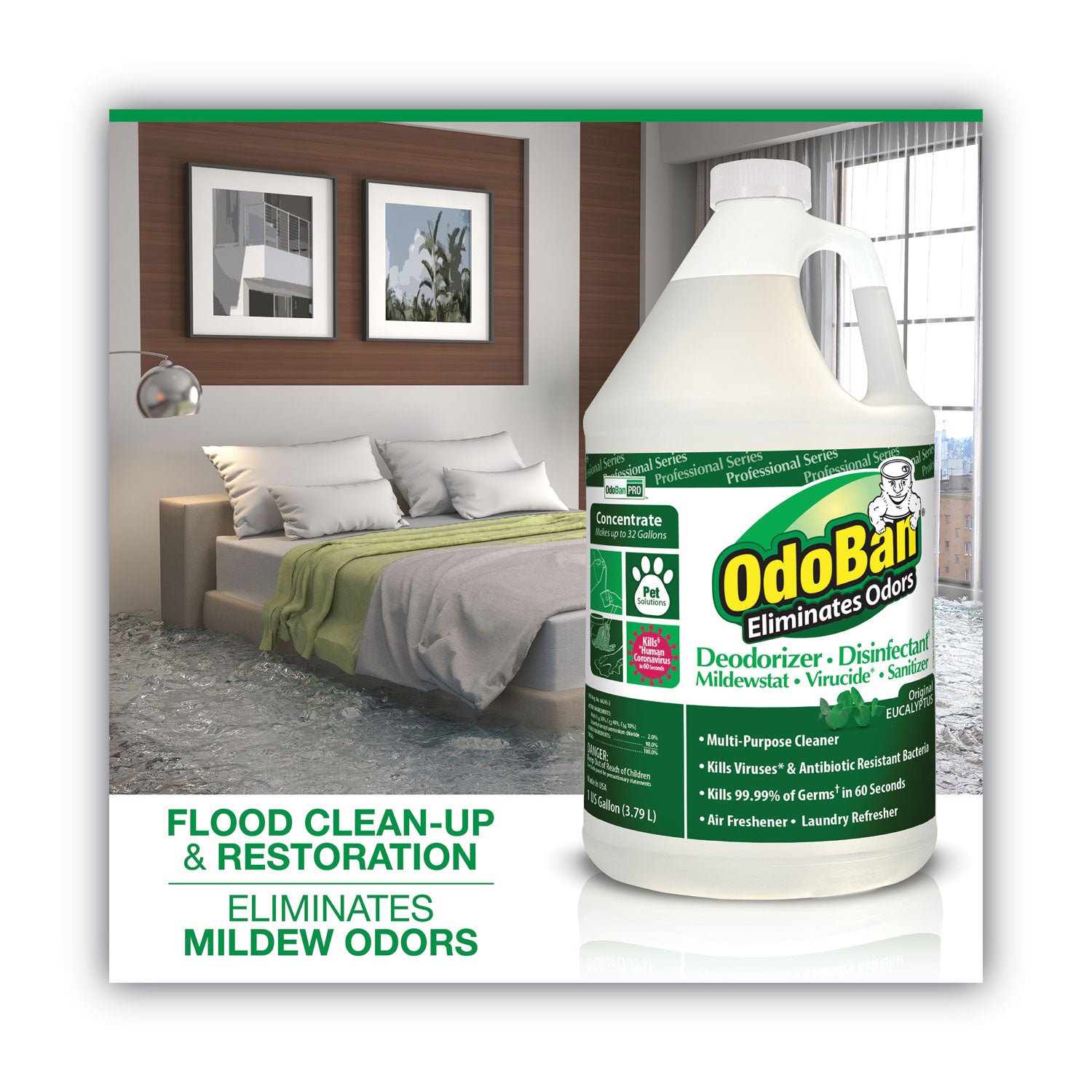 OdoBan® Concentrated Odor Eliminator And Disinfectant, Eucalyptus, 1 Gal Bottle