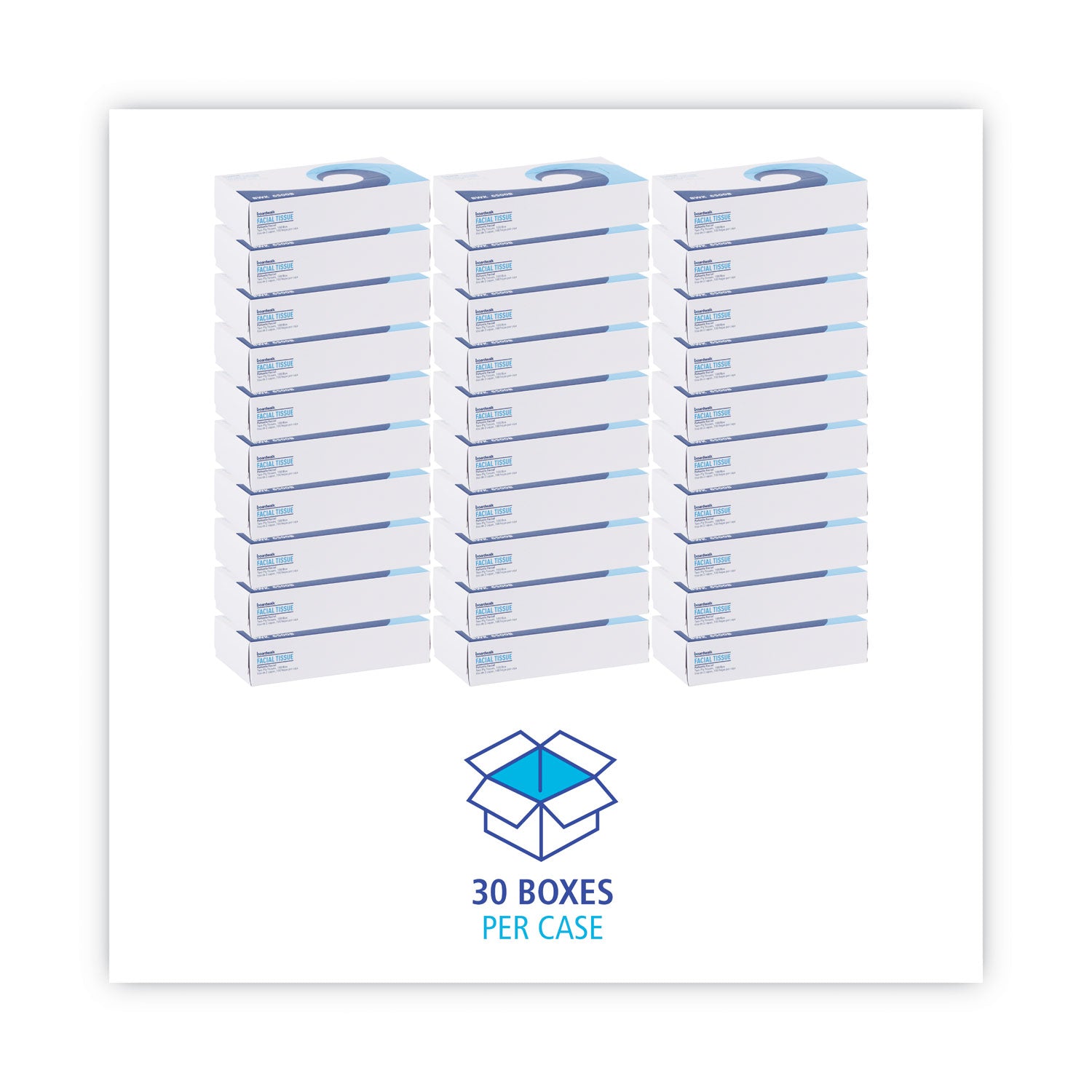 Boardwalk® Office Packs Facial Tissue, 2-Ply, White, Flat Box, 100 Sheets/box, 30 Boxes/carton
