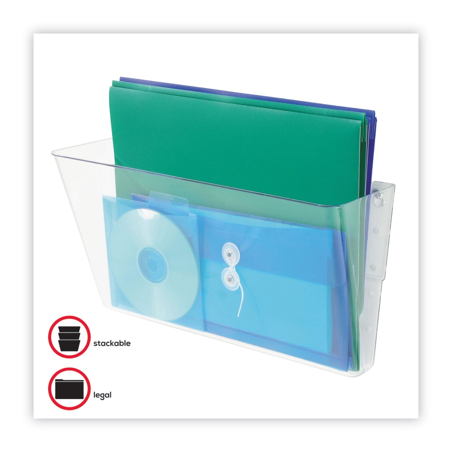 deflecto® Stackable DocuPocket Wall File, Legal Size, 16.25" x 4" , Clear