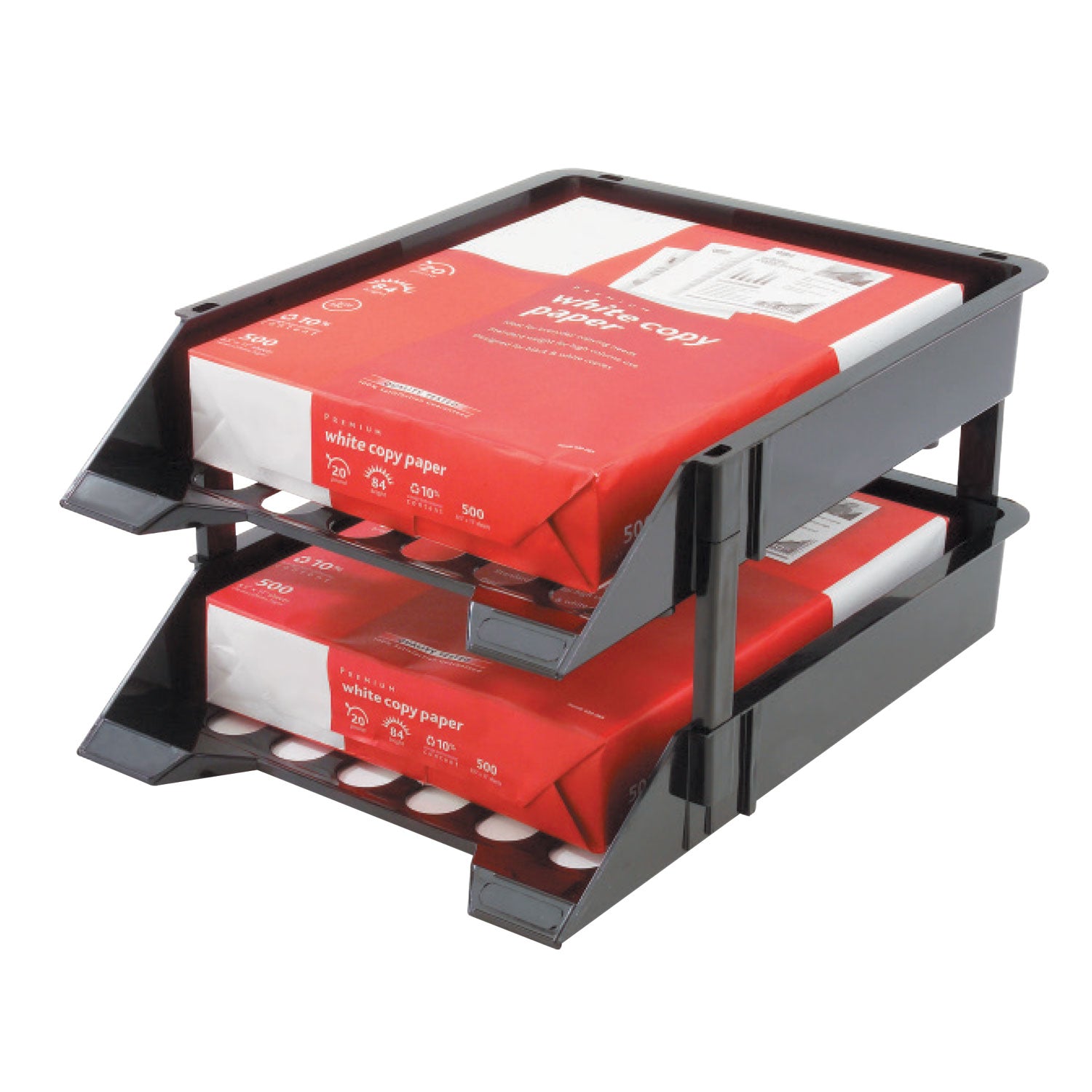 deflecto® Supertray Countertop Tray Set, 2 Sections, Letter To Legal Size Files, 11" X 14.88" X 2.5", Black, 2/pack